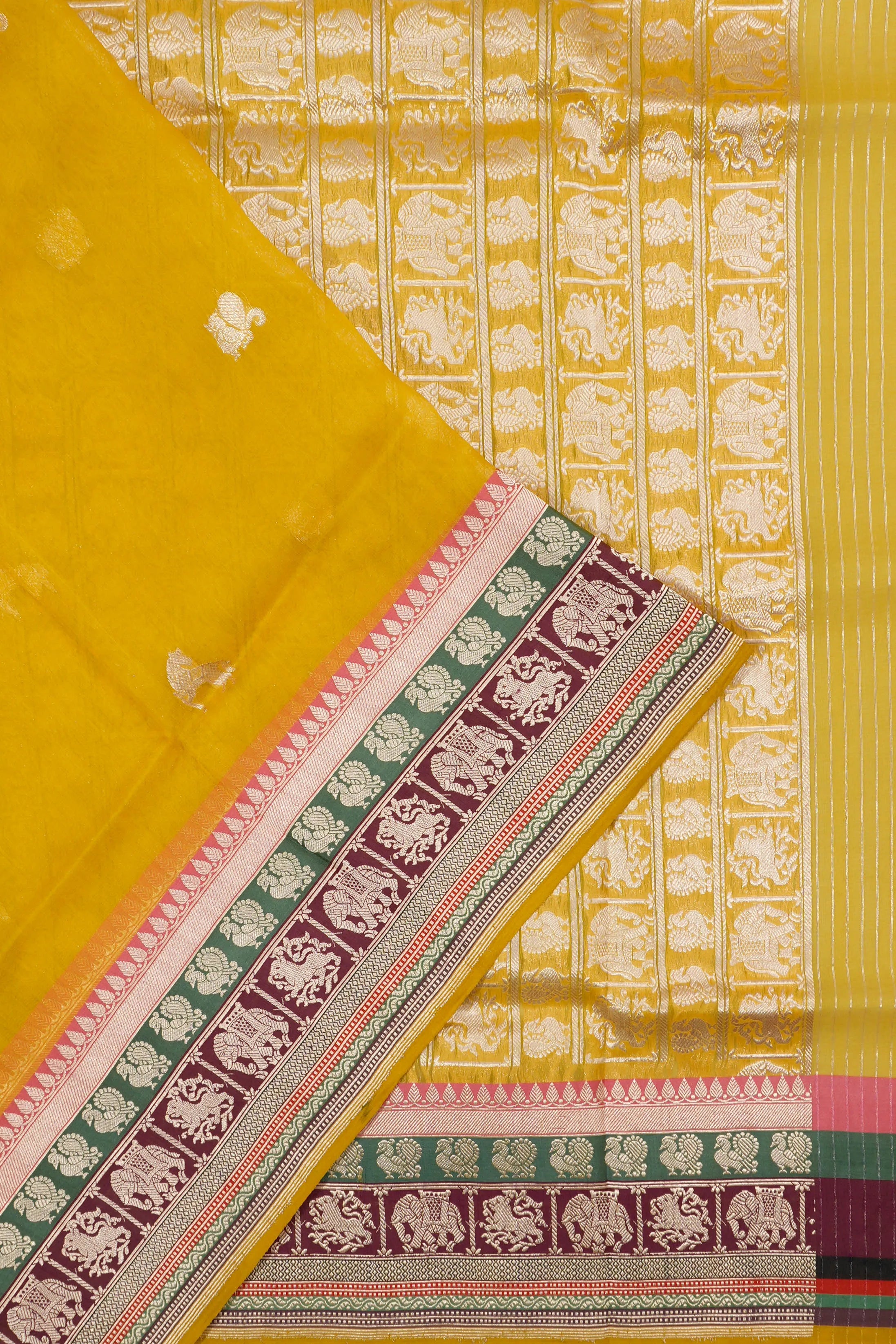 Banarasi Kora Organza Butta Yellow Saree