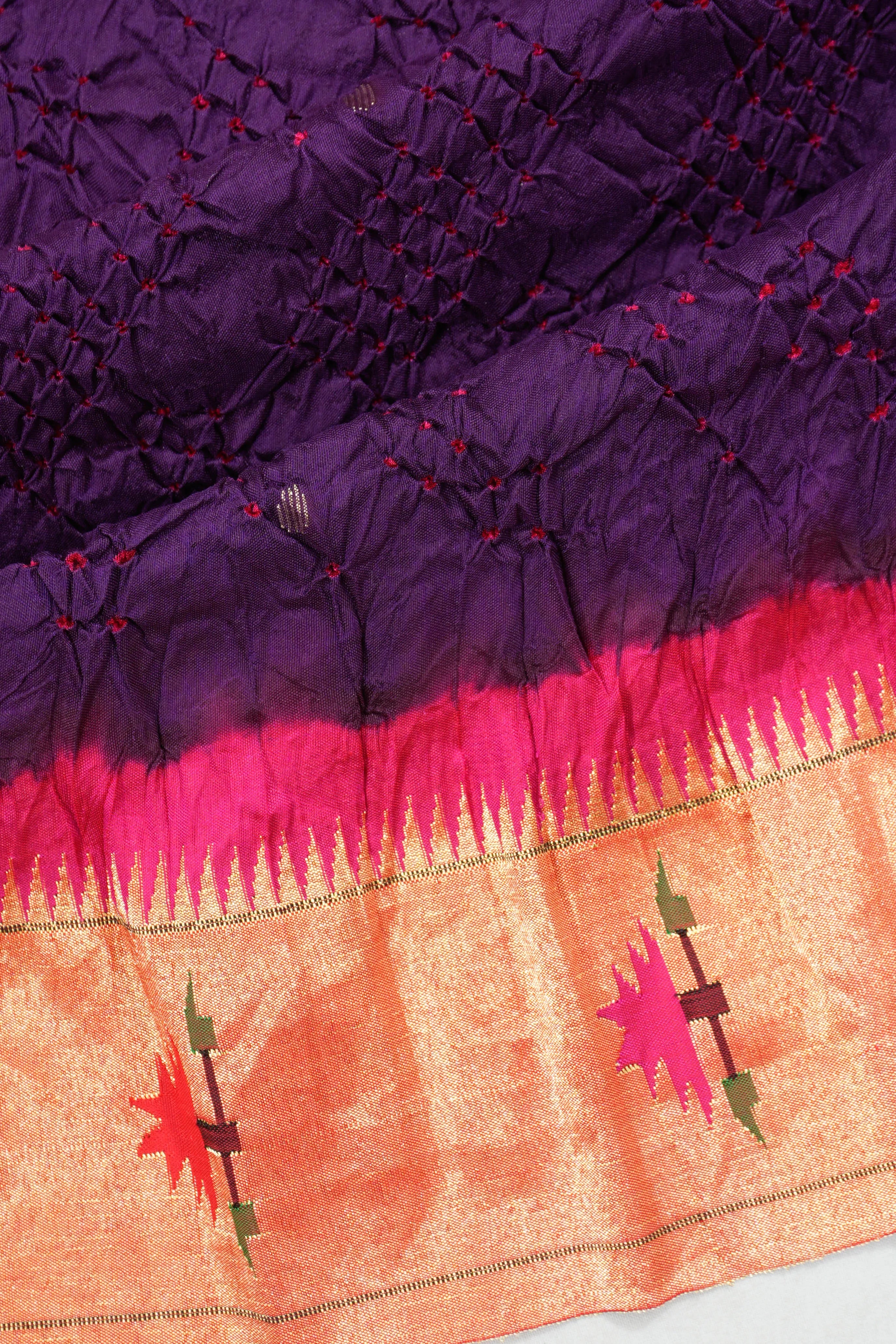 Paithani Silk Bandani Butta Purple Saree