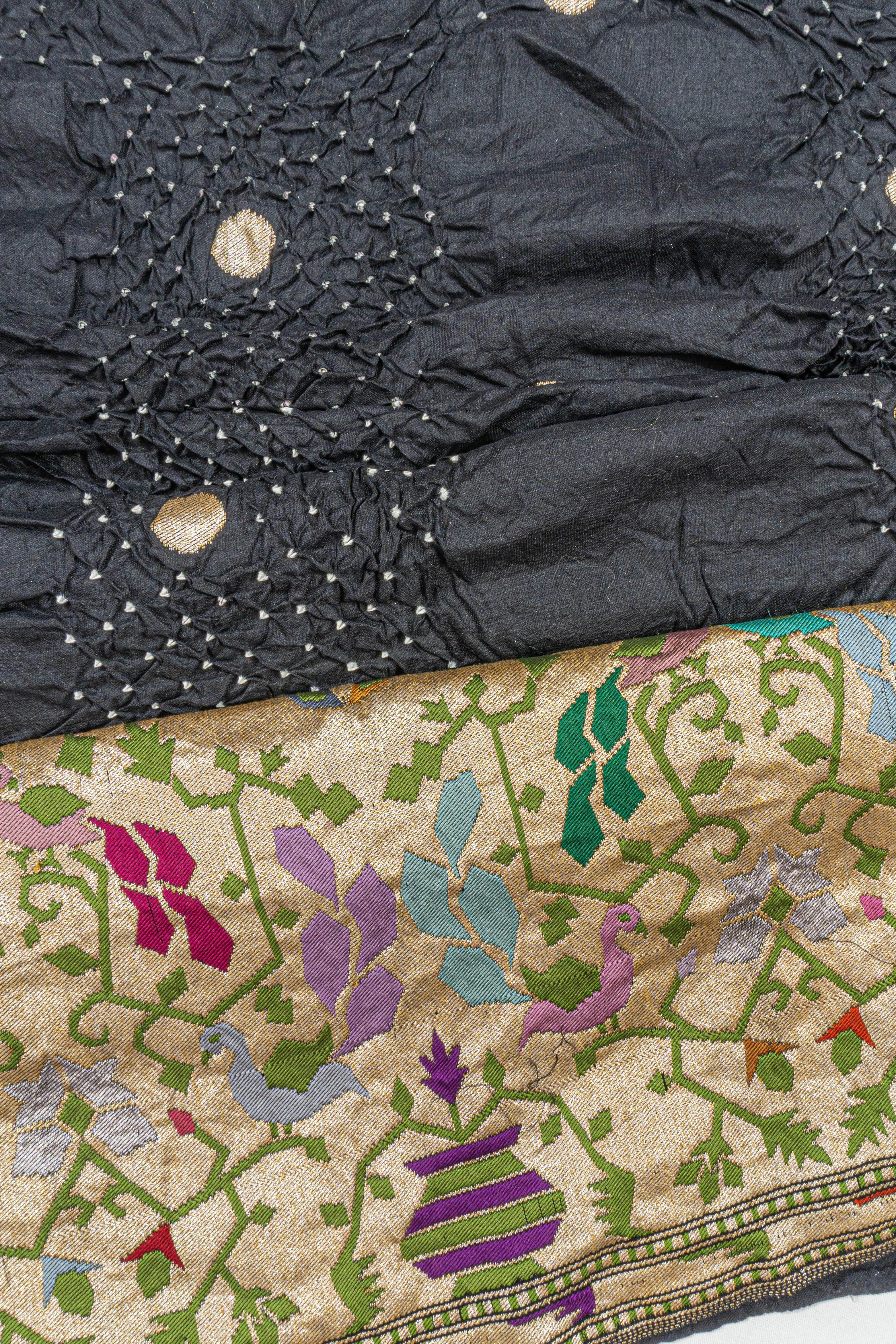 Banarasi Georgette Bandhani Butta Black Saree With Paithani Inspired Border
