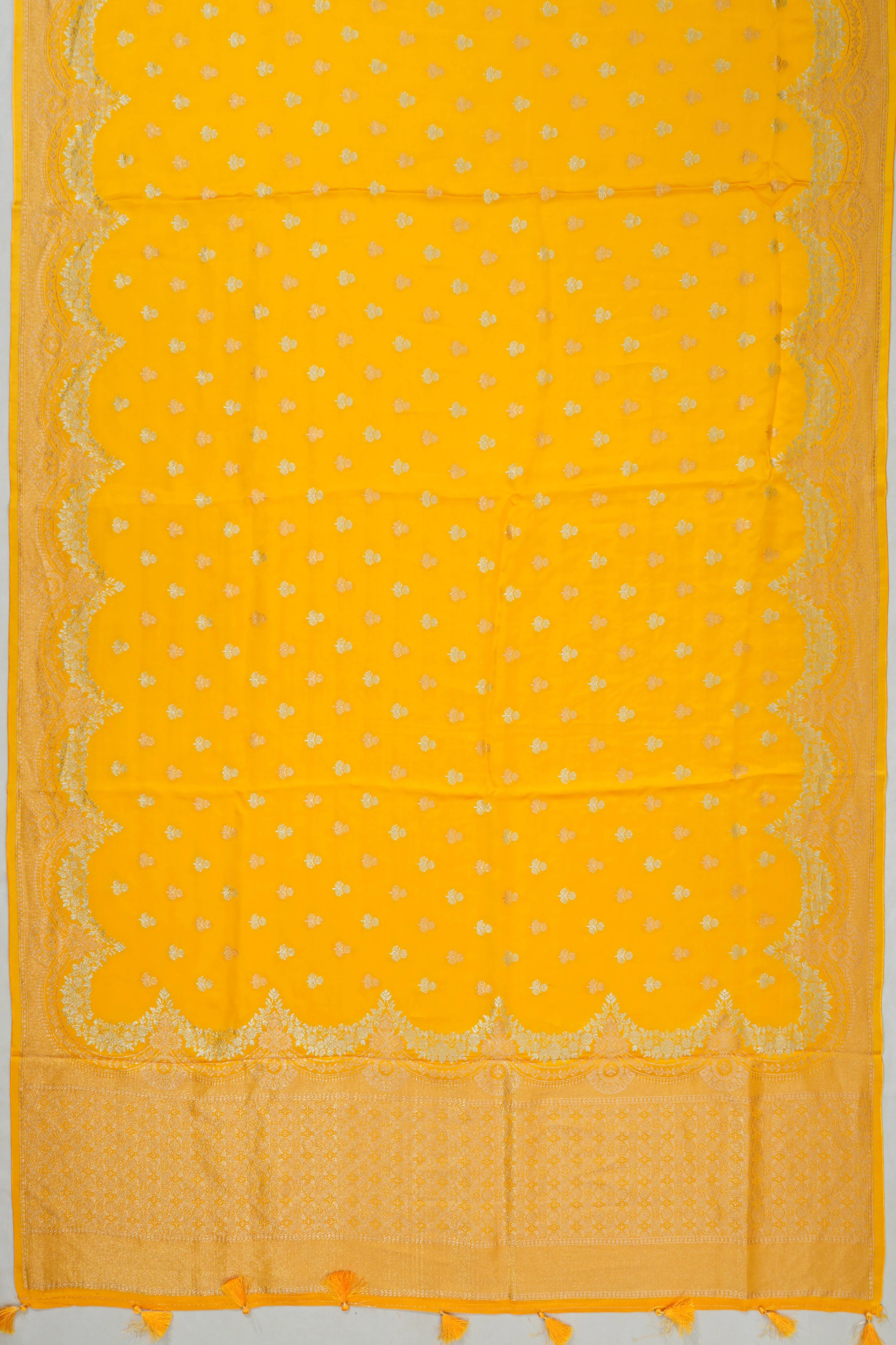 Banarasi Satin Silk Brocade Yellow Saree