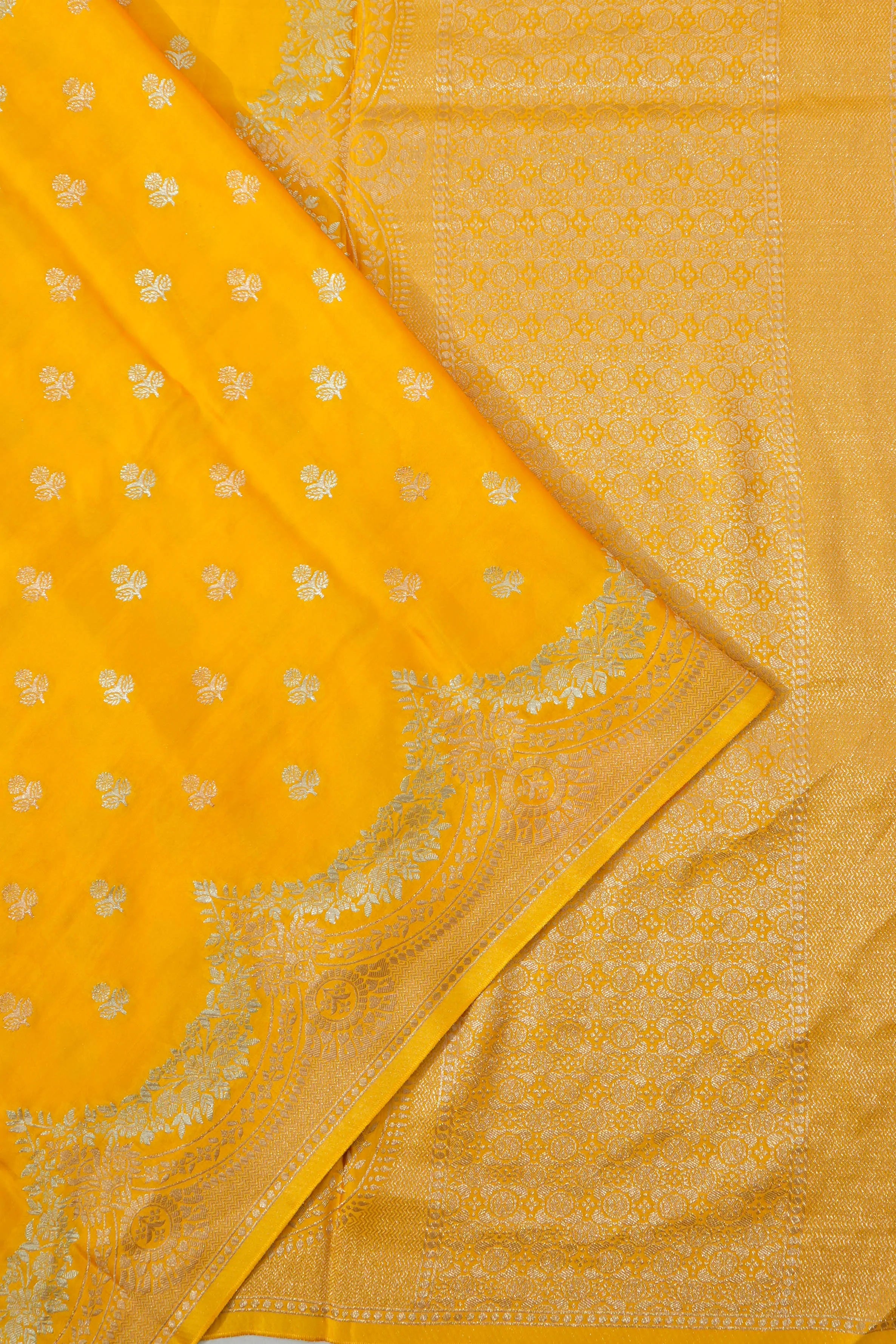 Banarasi Satin Silk Brocade Yellow Saree