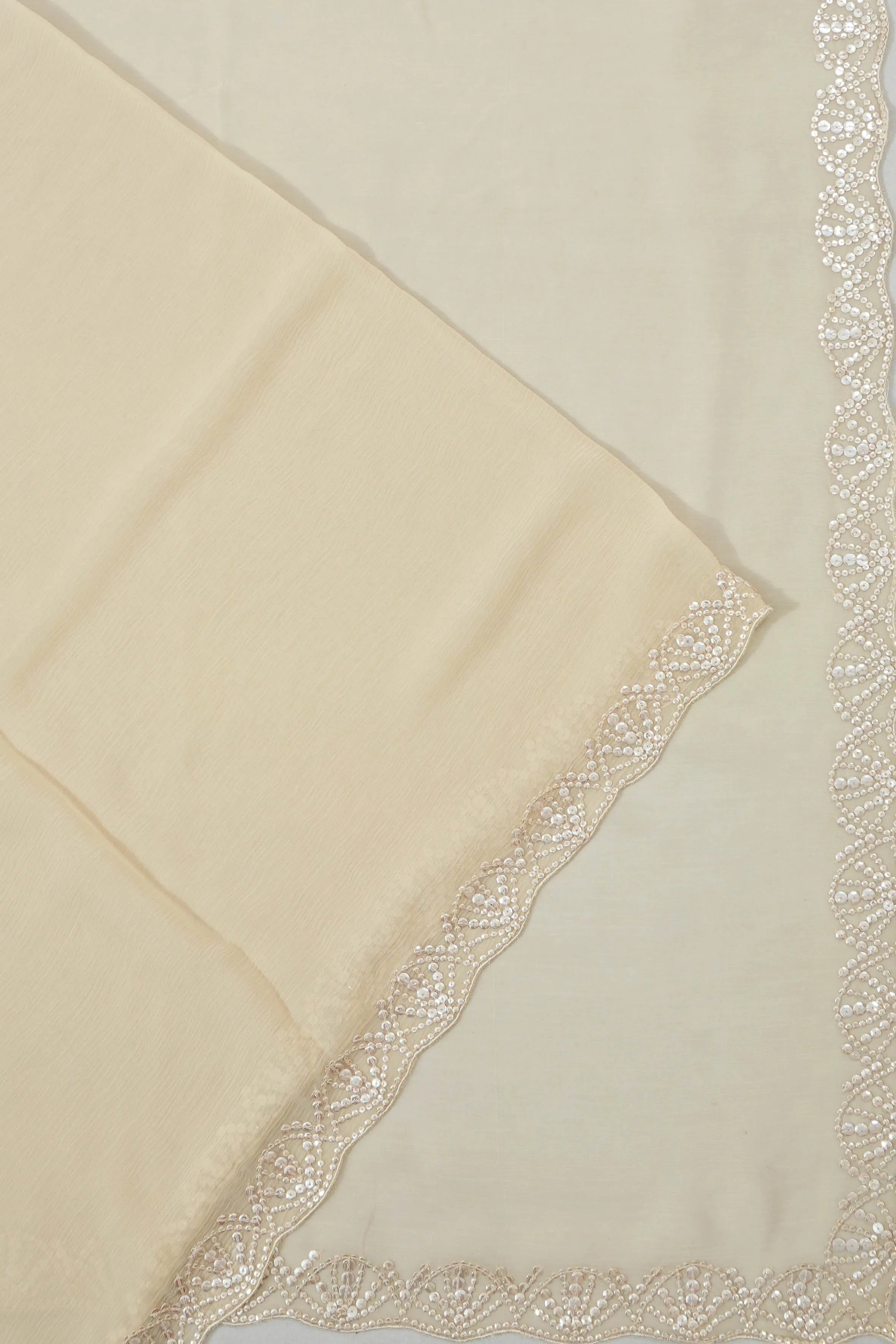 Chiffon Georgette Plain Cream Saree With Readymade Blouse