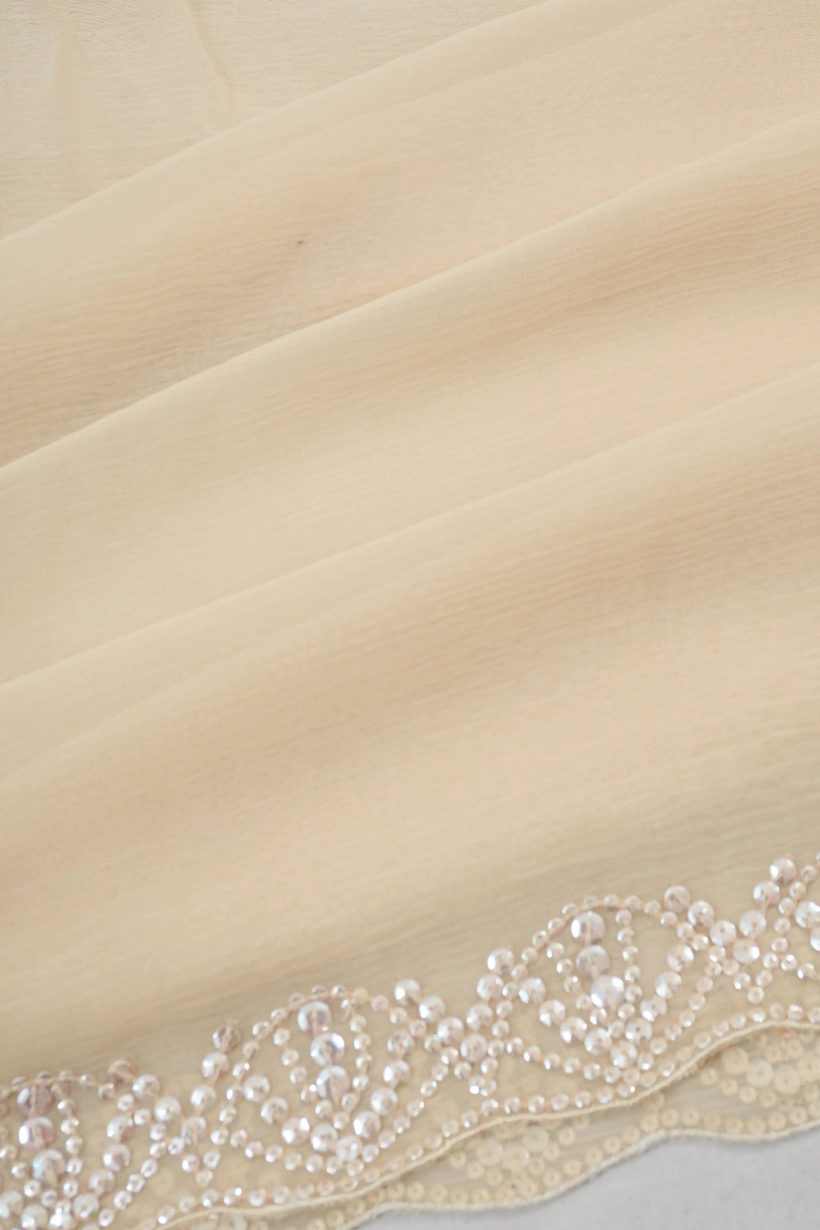 Chiffon Georgette Plain Cream Saree With Readymade Blouse