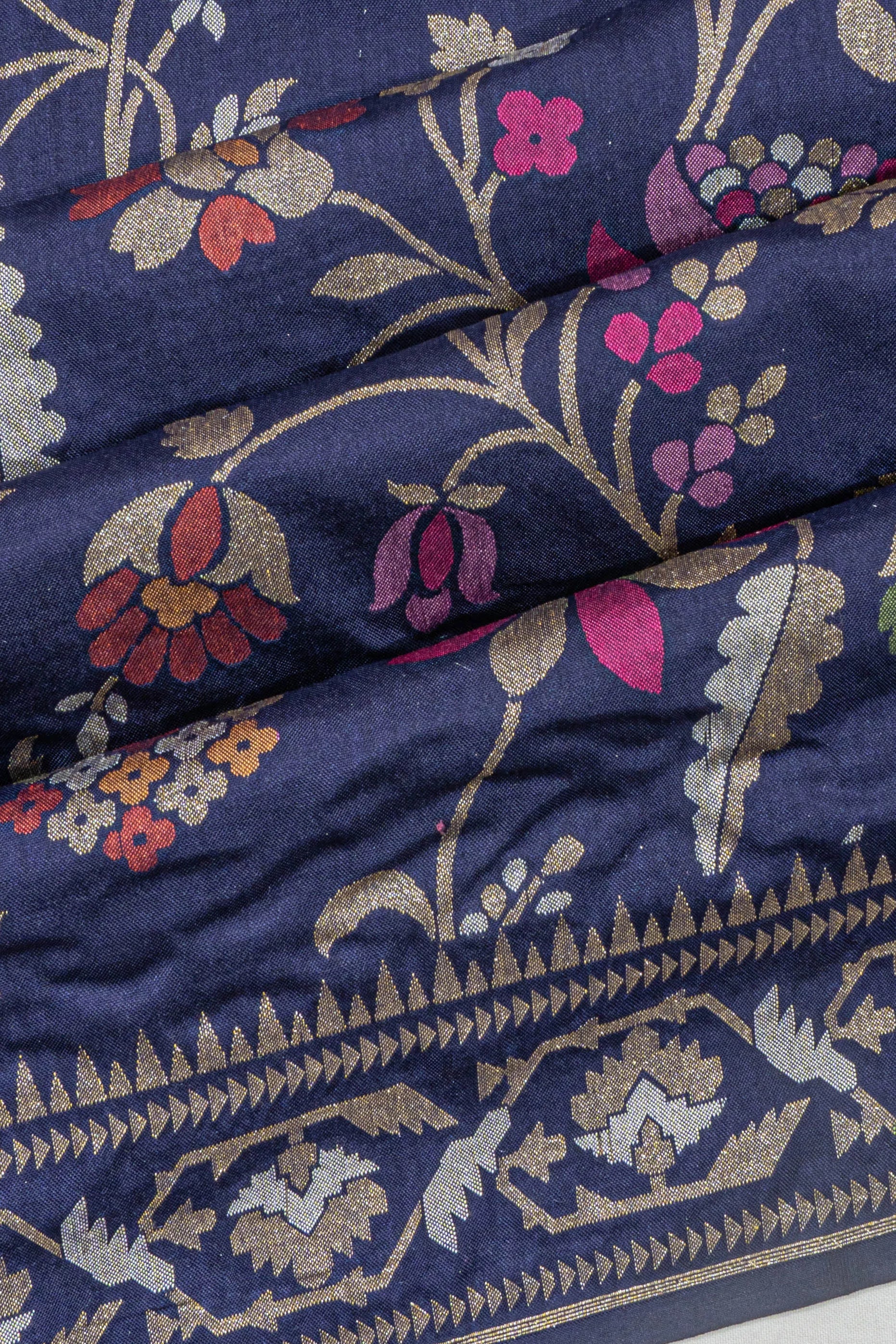 Banarasi Silk Jaal Dark Blue Saree