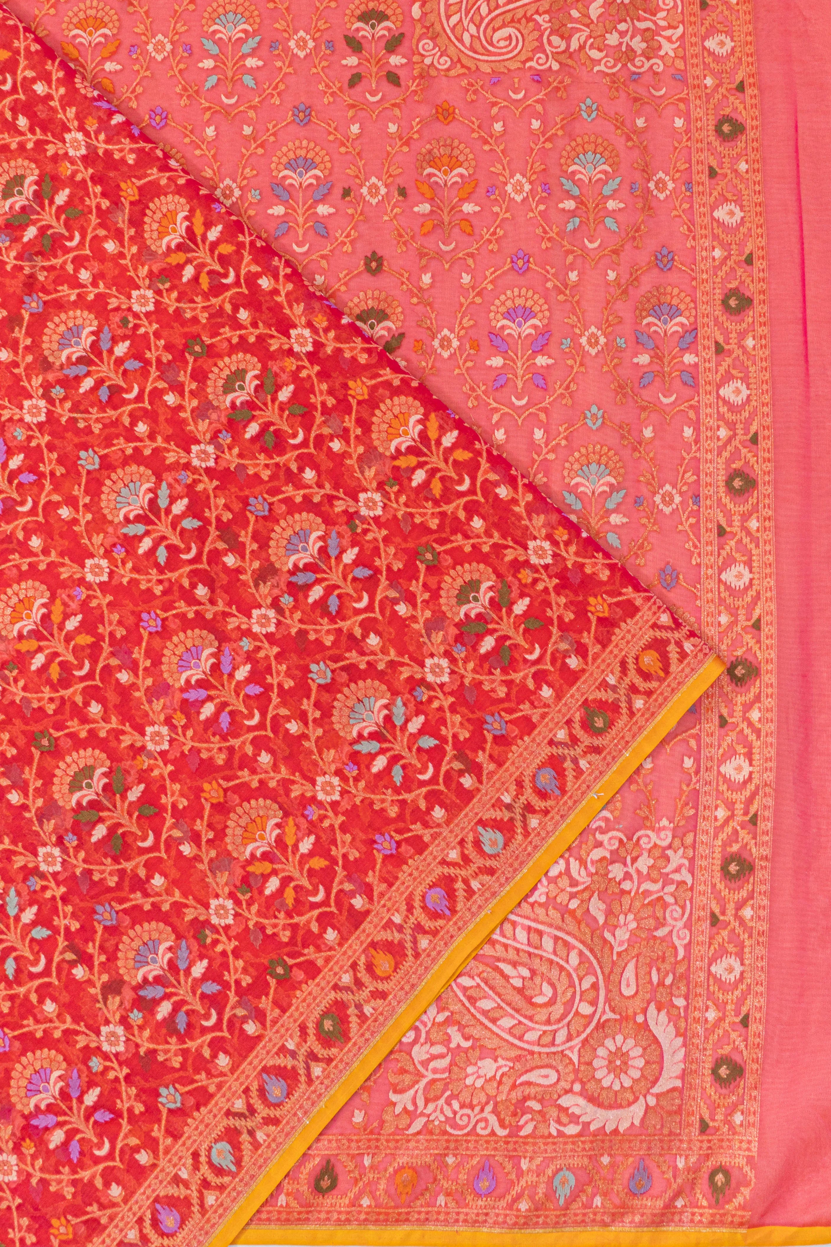 Banarasi Kora Organza Jaal Red Saree