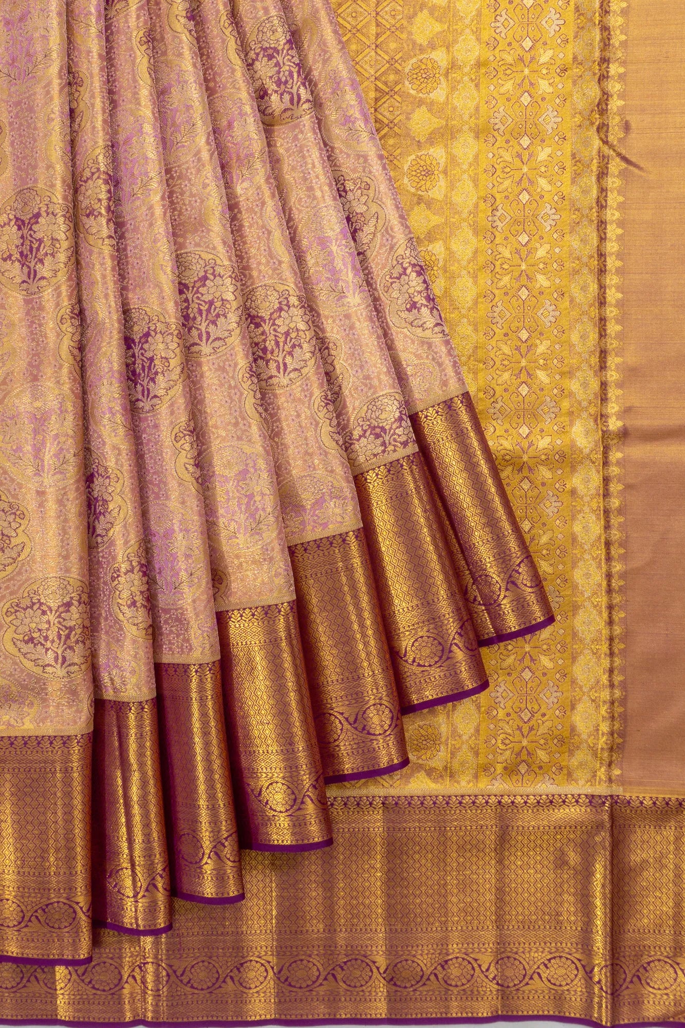 Kanchipuram Silk Tissue Brocade Lavender Saree