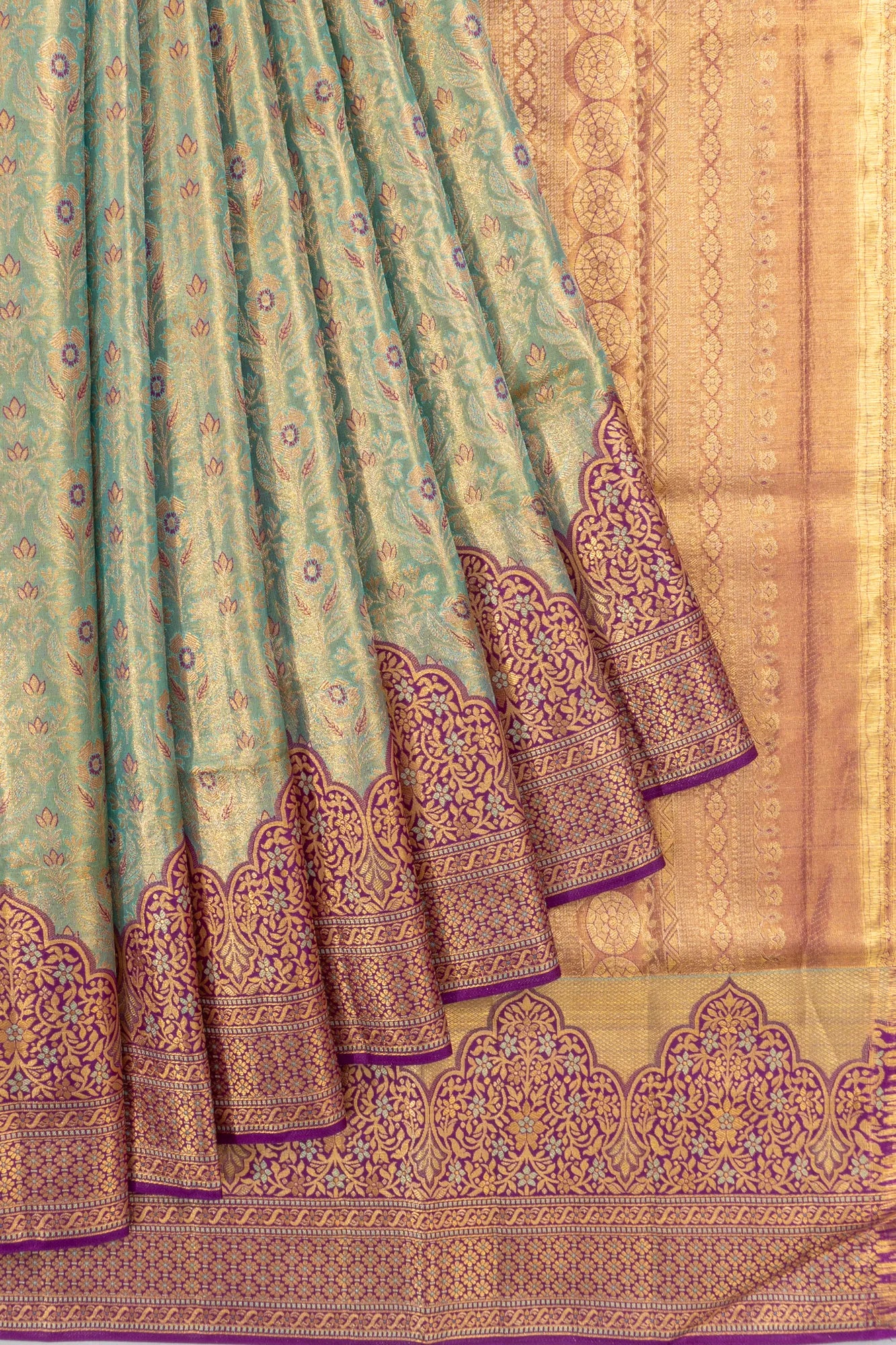 Kanchipuram Silk Tissue Brocade Sea Green Saree