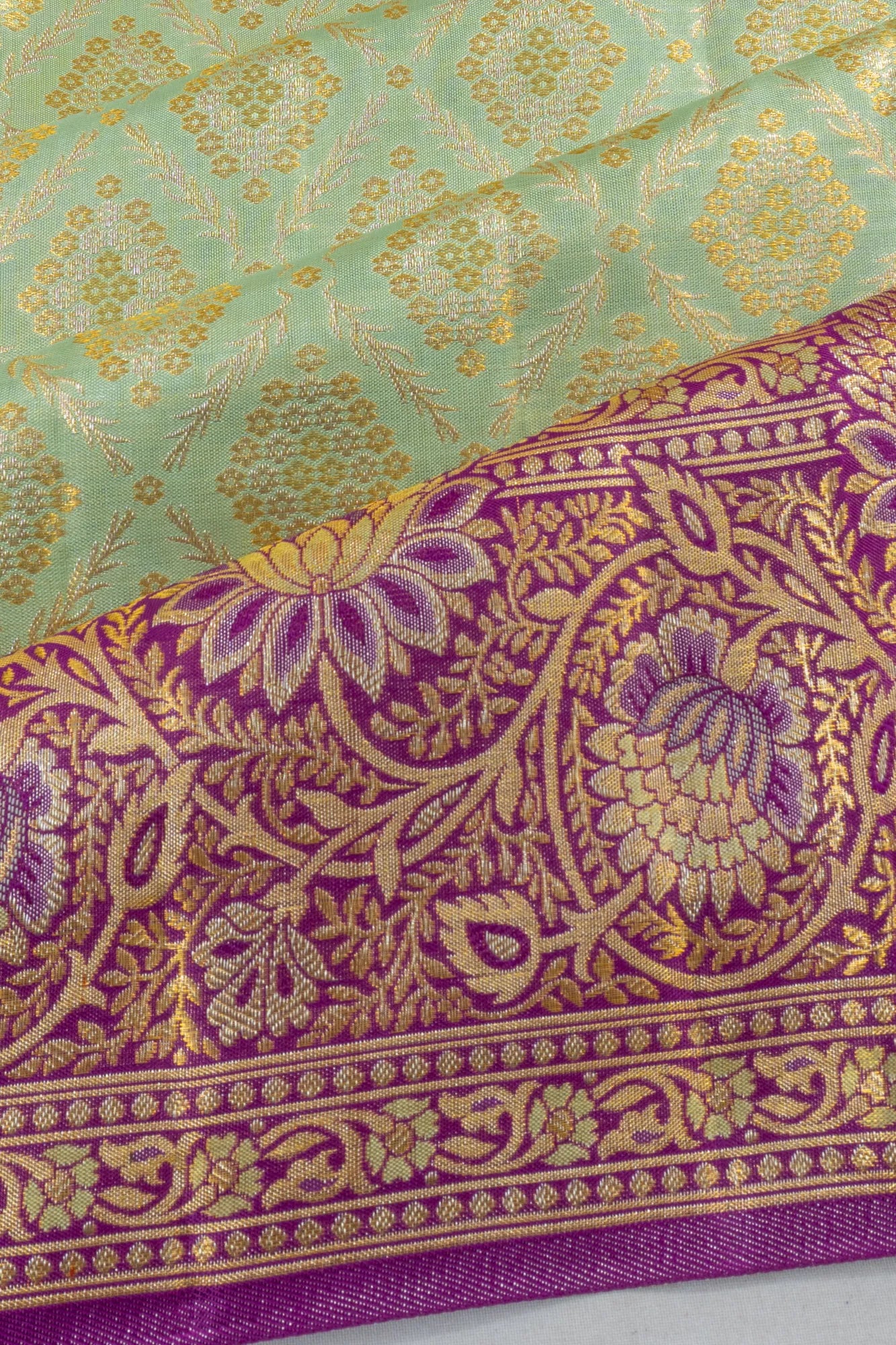 Kanchipuram Silk Brocade Pista Green Saree