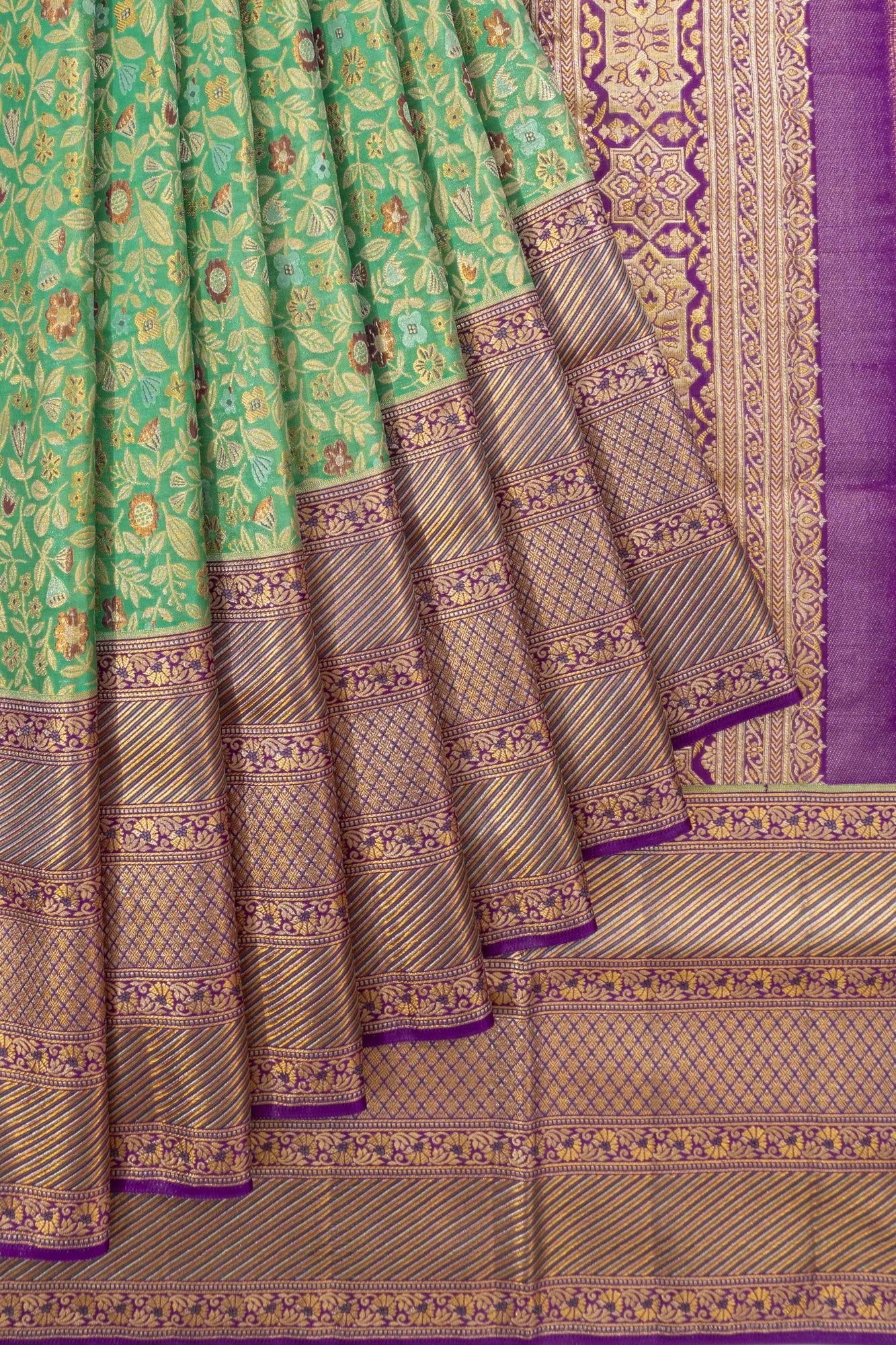 Kanchipuram Silk Brocade Sea Green Saree