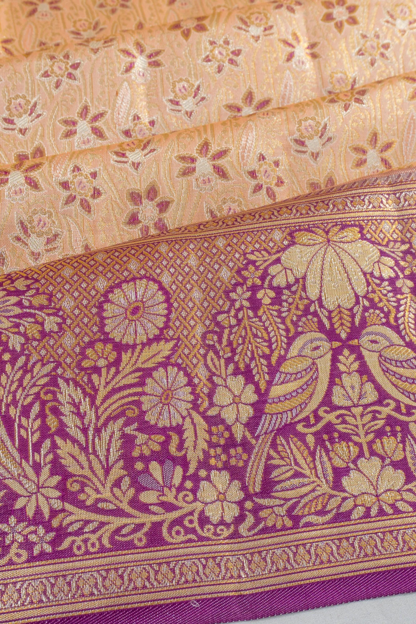 Kanchipuram Silk Brocade Peach Saree