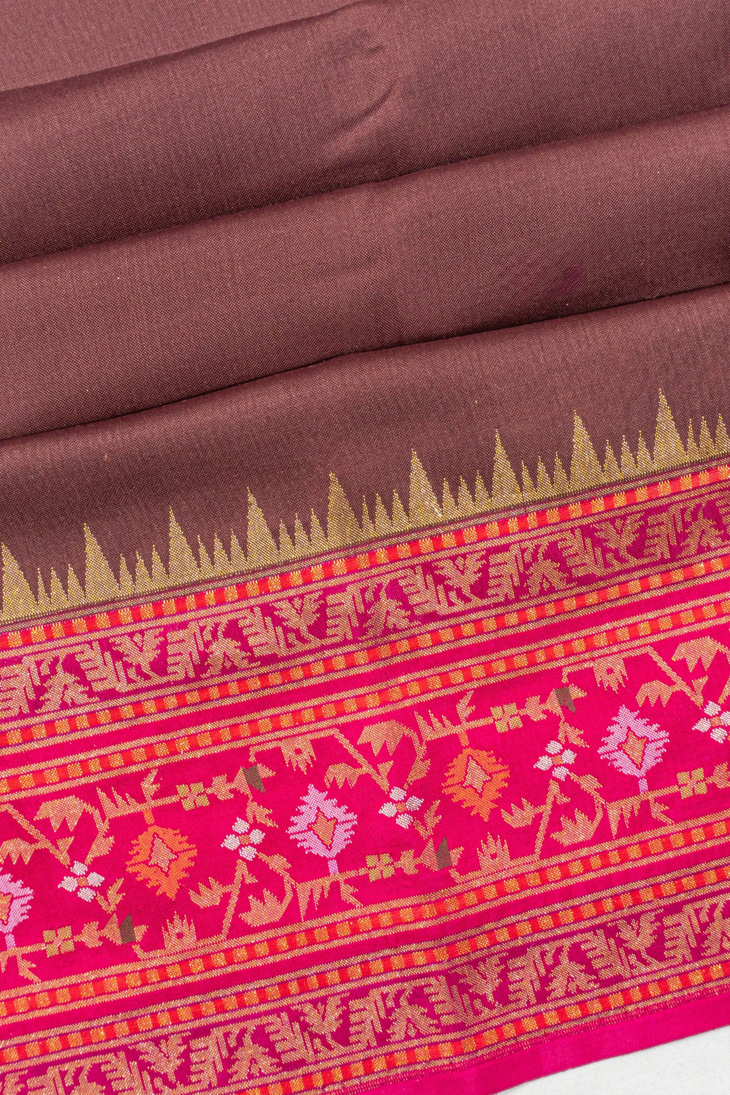 Banarasi Silk Plain Brown Saree