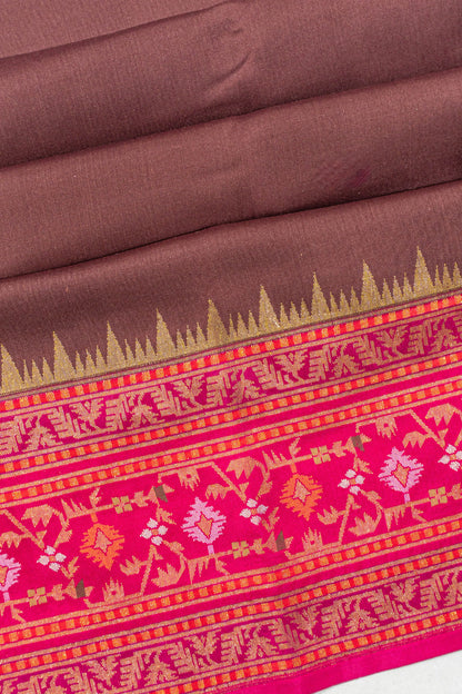 Banarasi Silk Plain Brown Saree