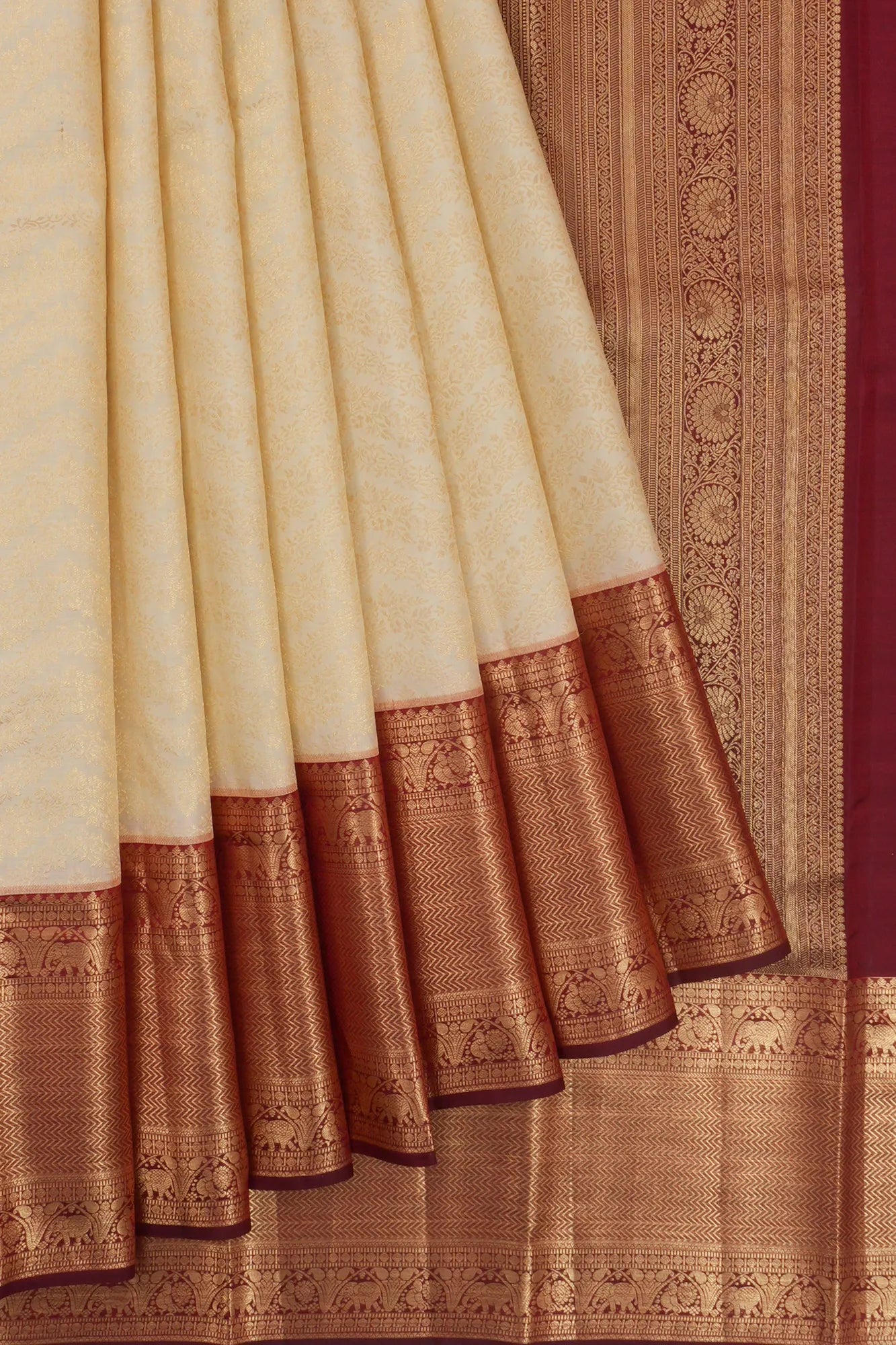 Taranga Kanchi Silk Brocade White Saree