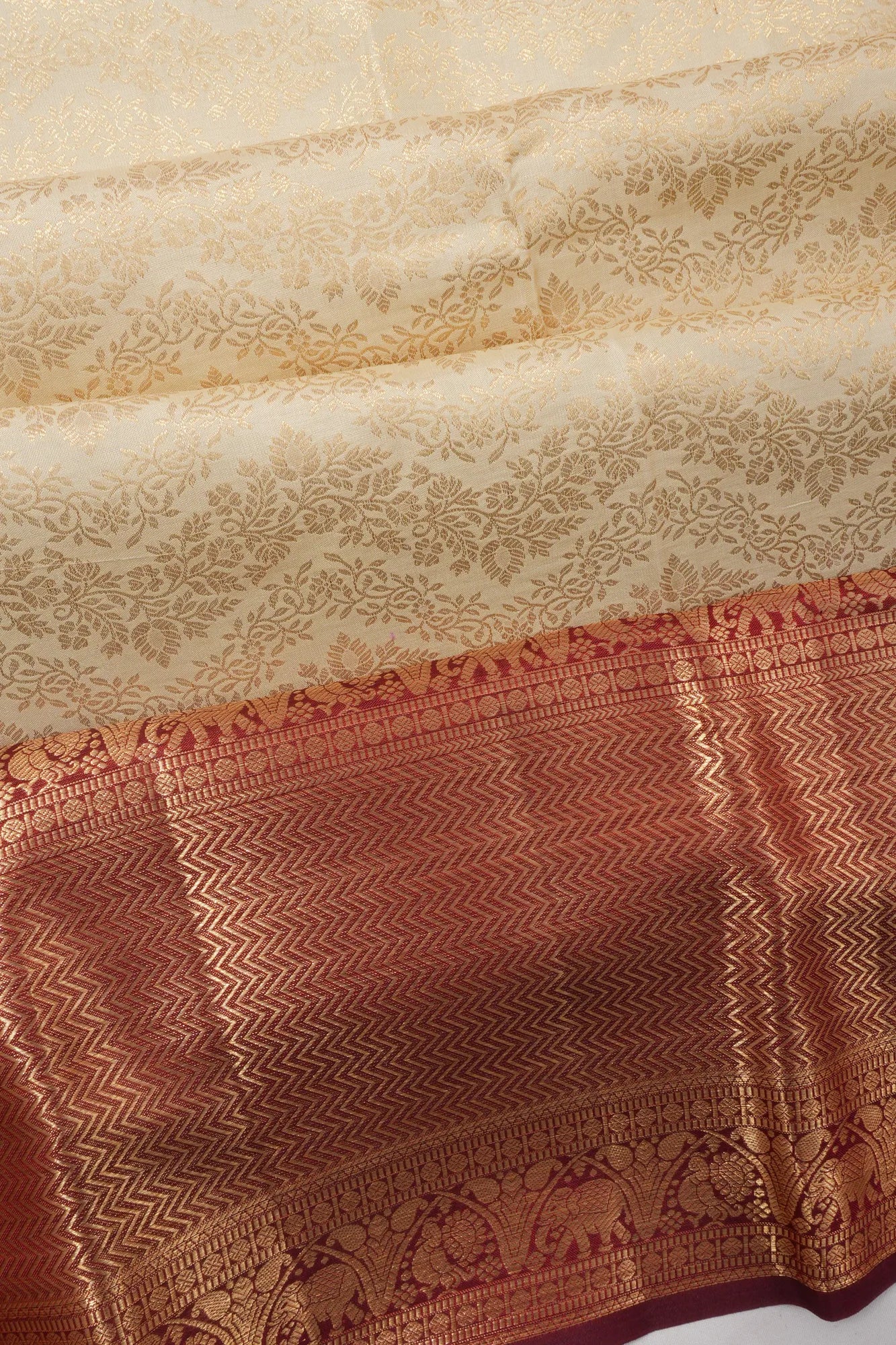 Taranga Kanchi Silk Brocade White Saree