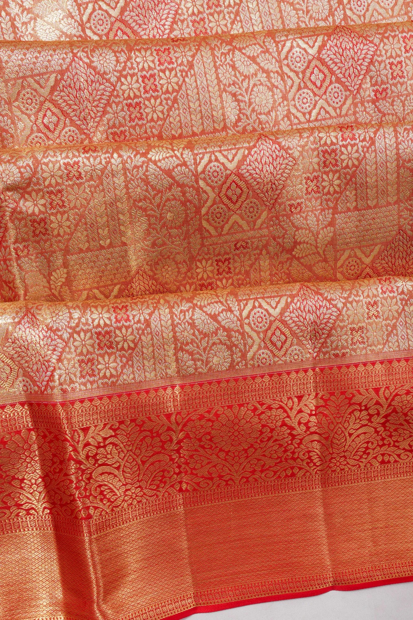 Taranga Kanchi Silk Tissue Brocade Red Saree
