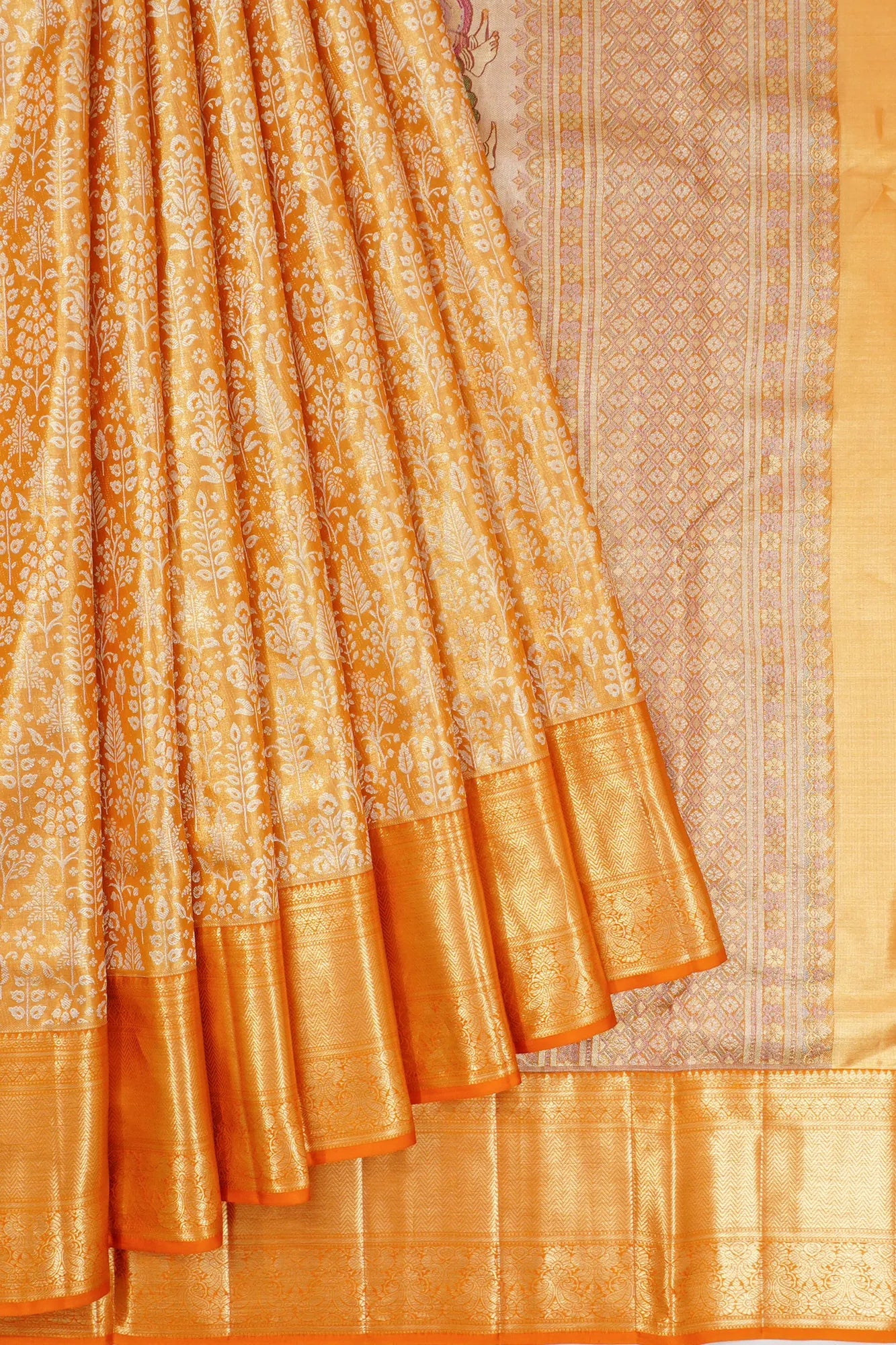 Taranga Kanchi Silk Tissue Brocade Yellow Saree