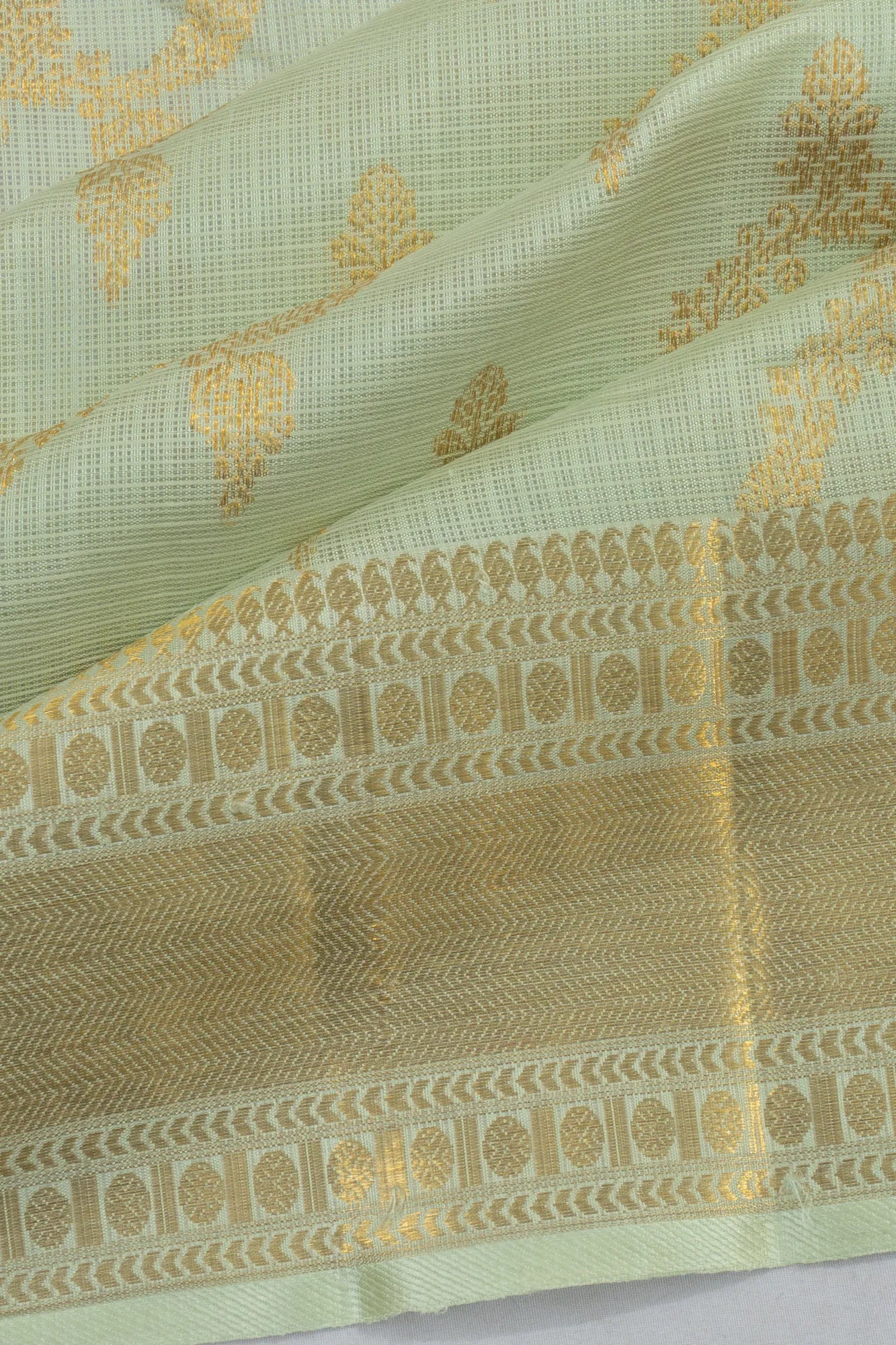 Kanchipuram X Kota Cotton Brocade Sea Green Saree