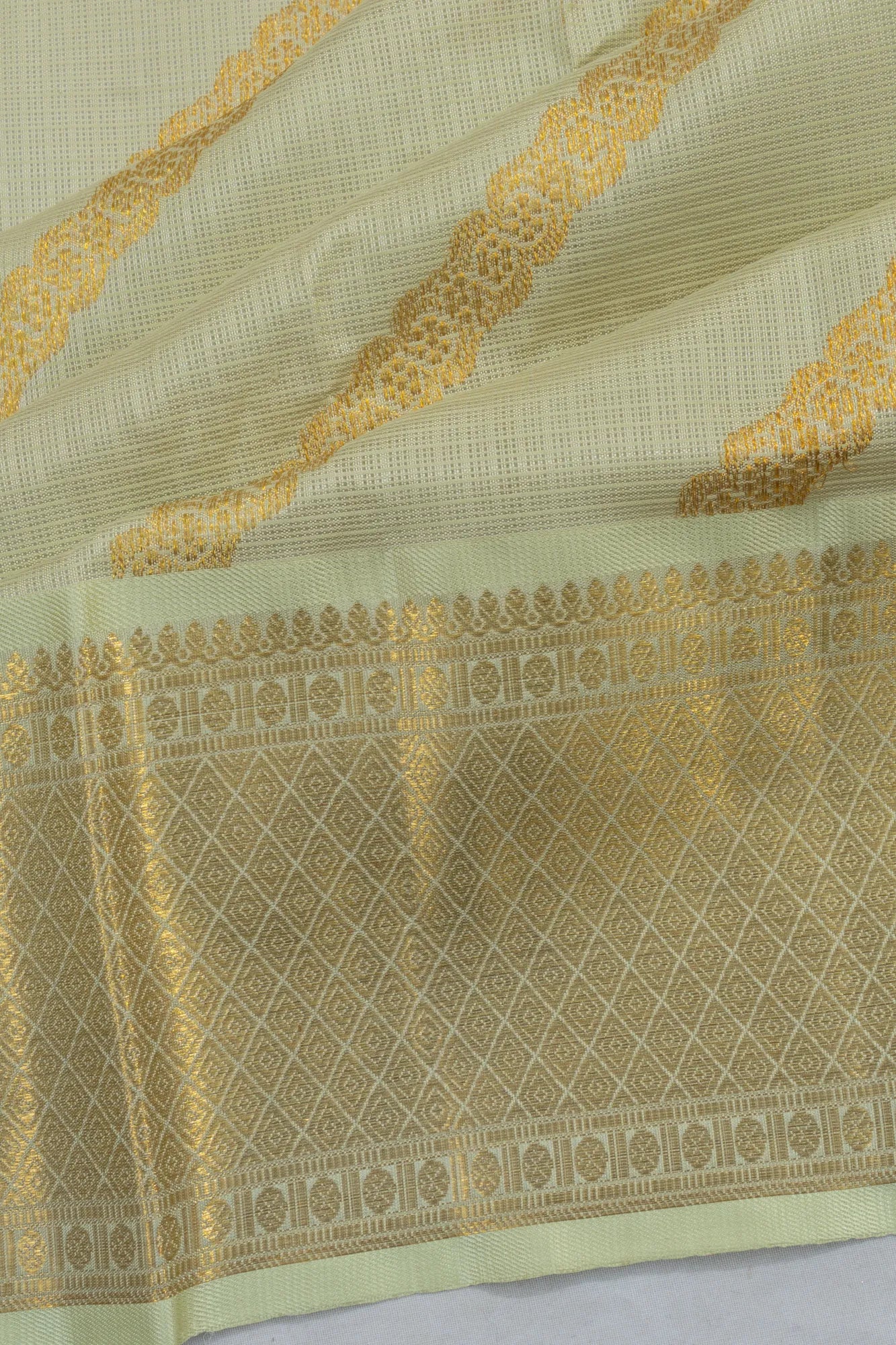Kanchipuram X Kota Cotton Brocade Pastel Green Saree