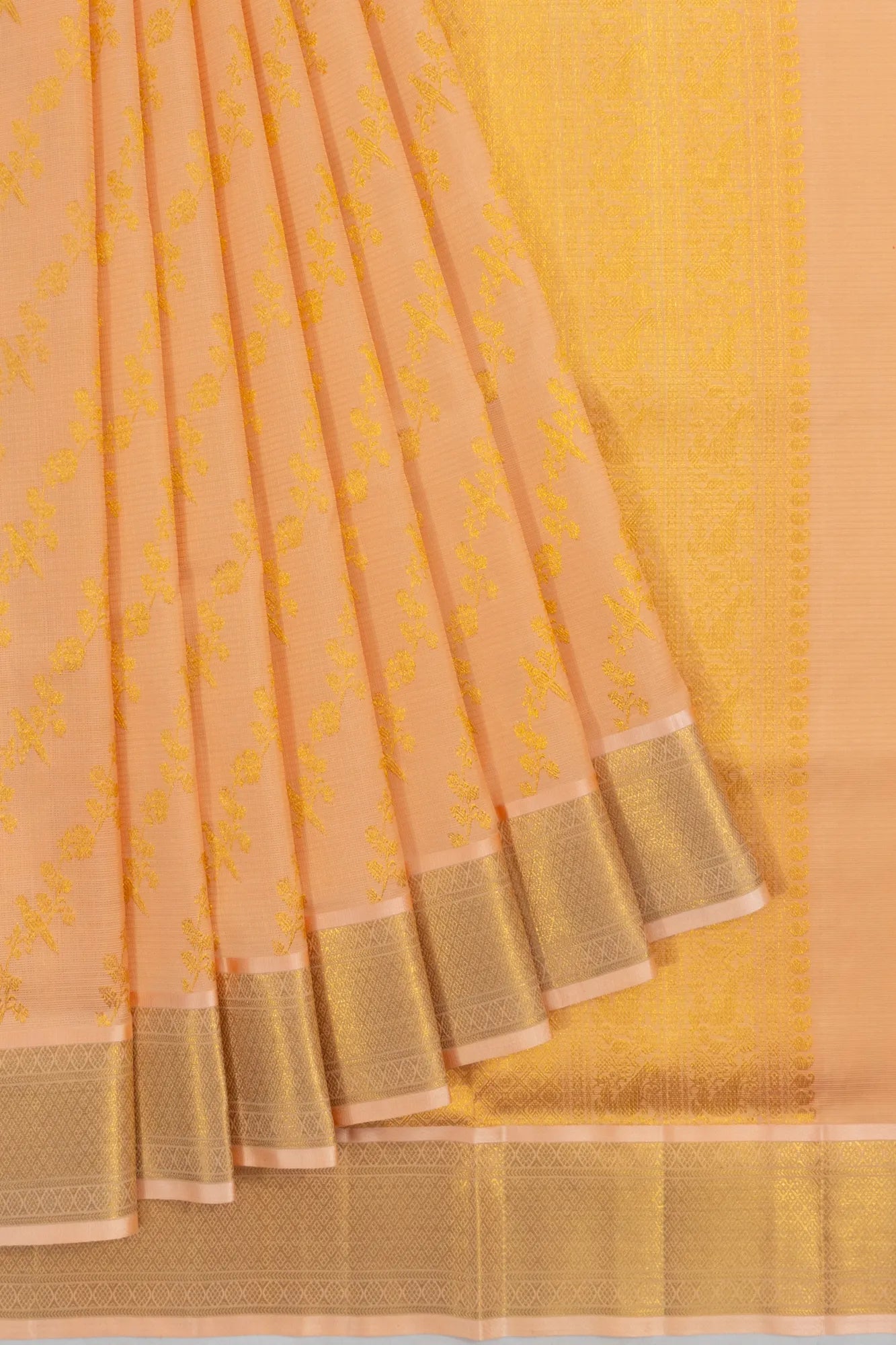 Kanchipuram X Kota Cotton Brocade Peach Saree