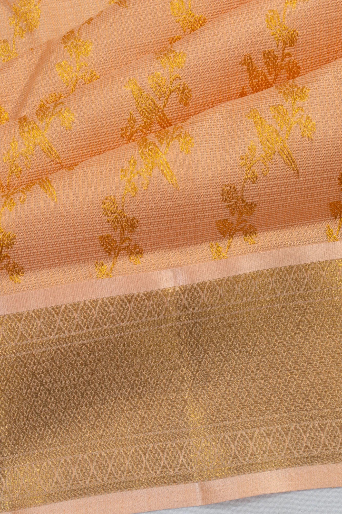 Kanchipuram X Kota Cotton Brocade Peach Saree