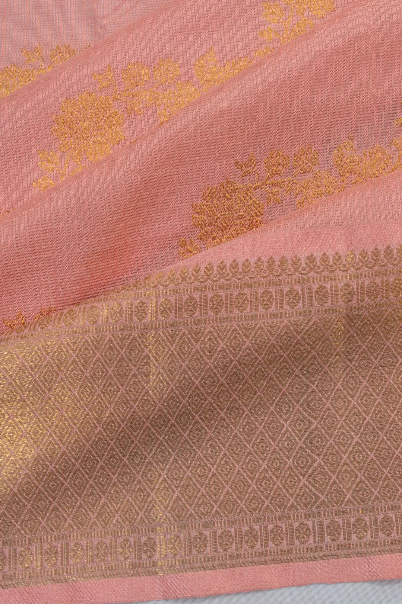 Kanchipuram X Kota Cotton Brocade Pink Saree