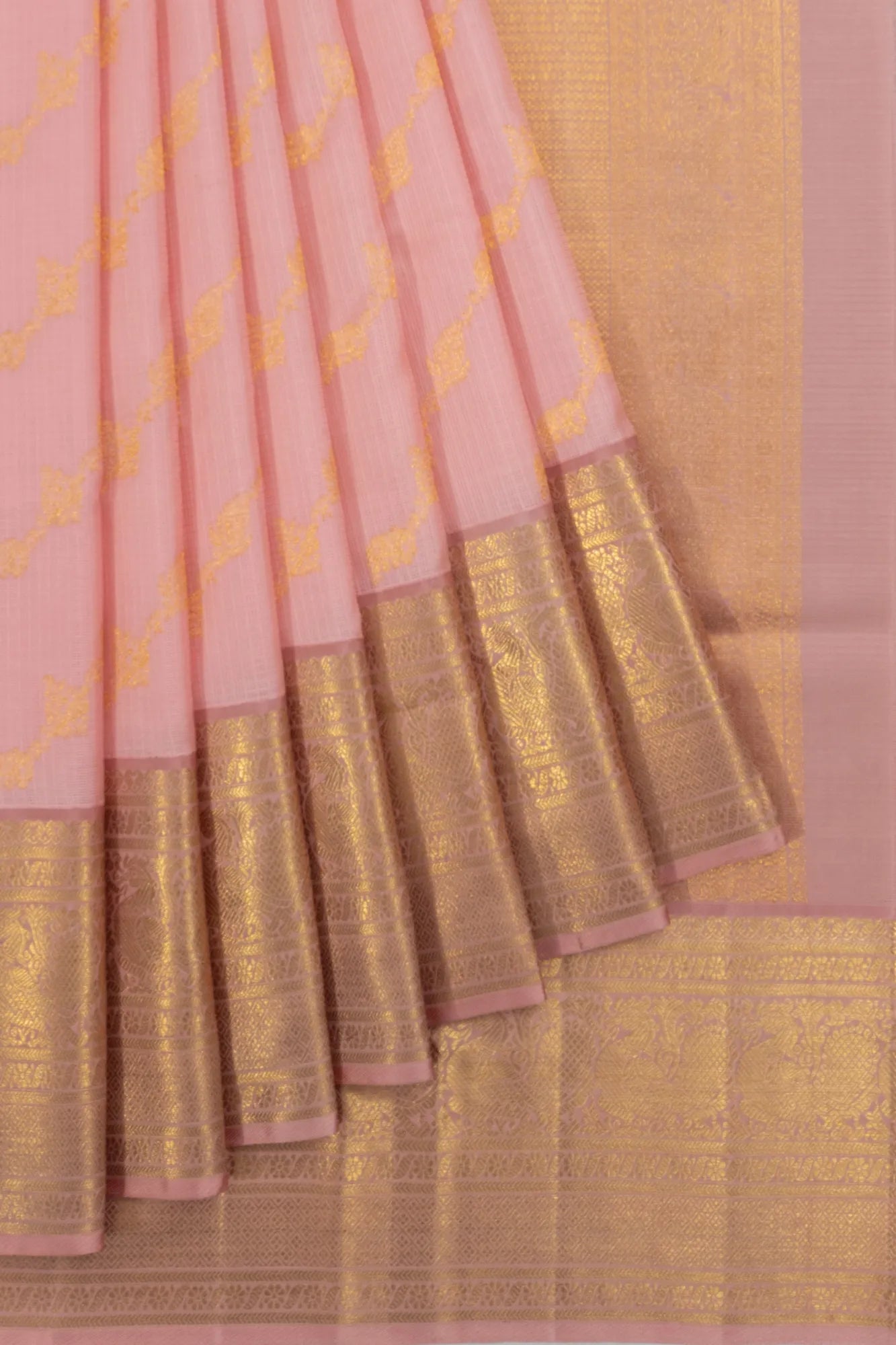 Kanchipuram X Kota Cotton Brocade Pink Saree