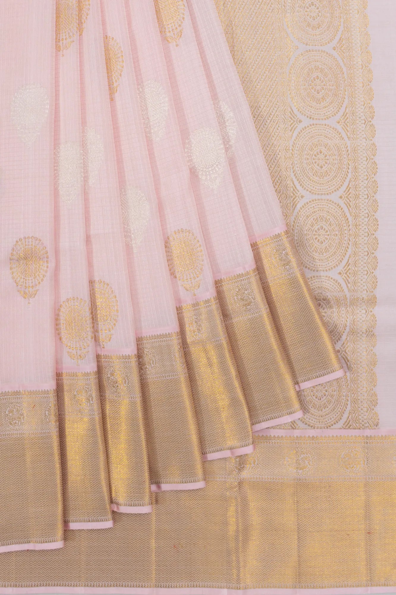 Kanchipuram X Kota Cotton Butta Pink Saree