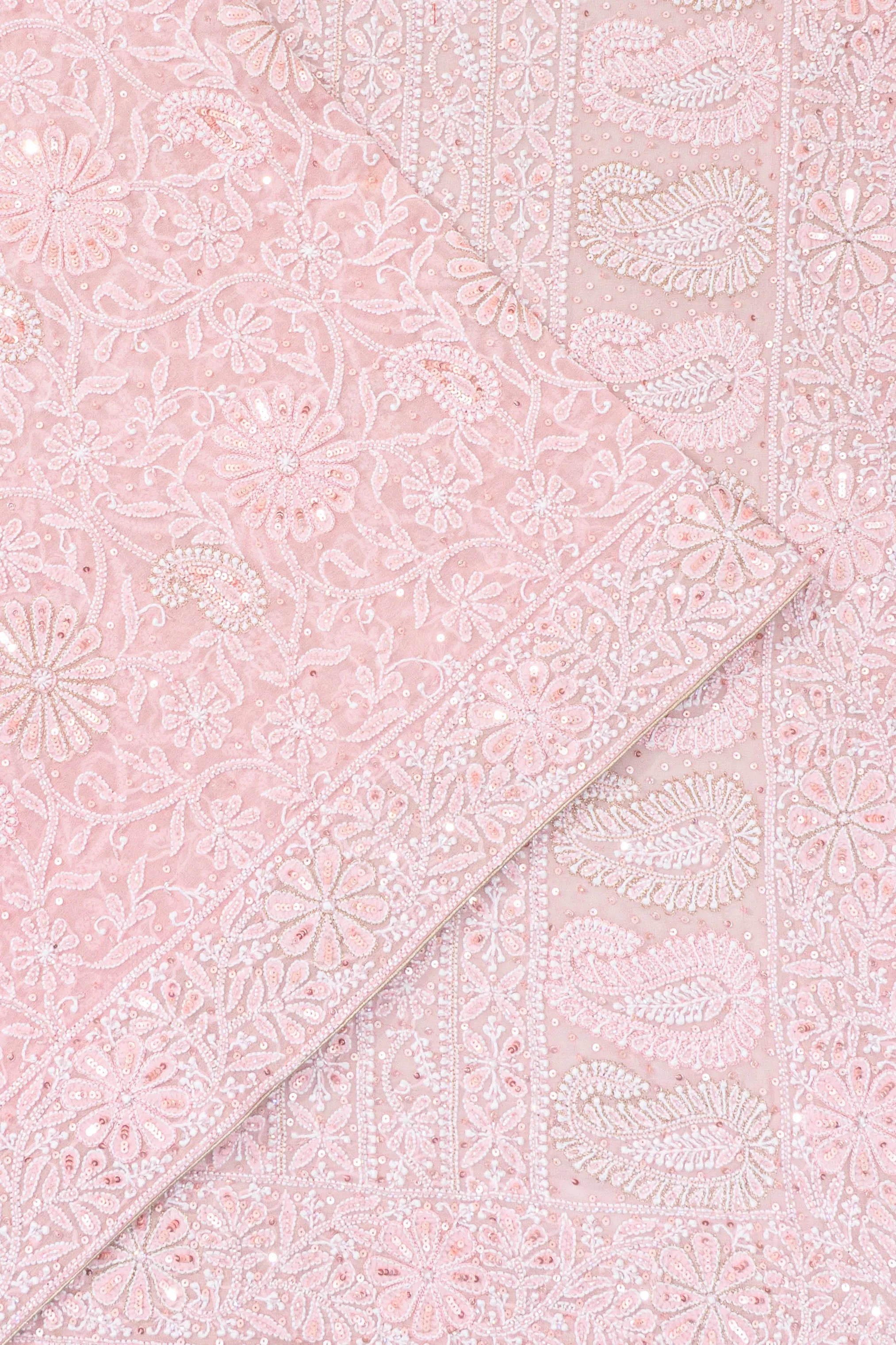Lucknow Chikankari Georgette Embroidery Pink Saree