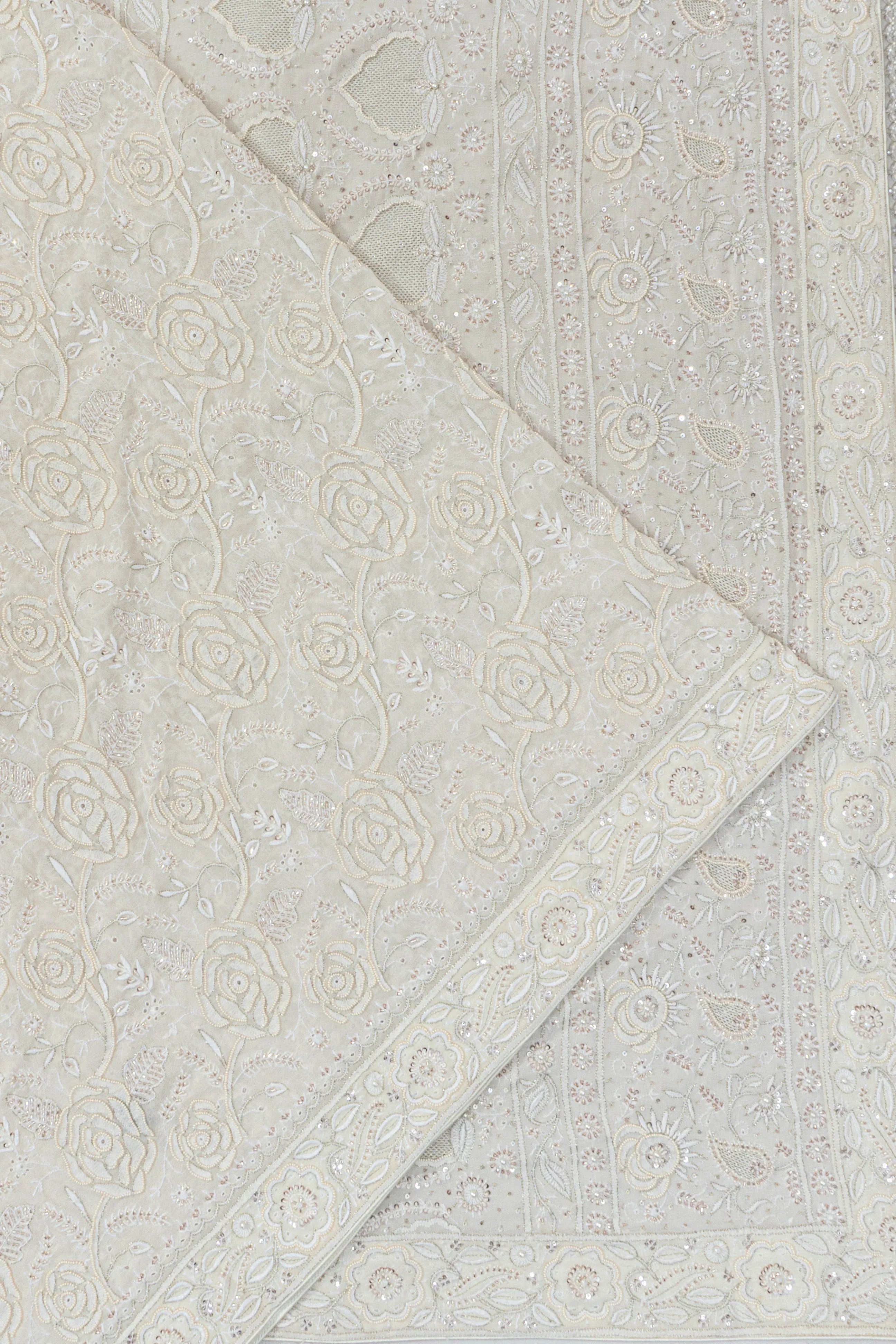Lucknow Chikankari Georgette Embroidery Cream Saree