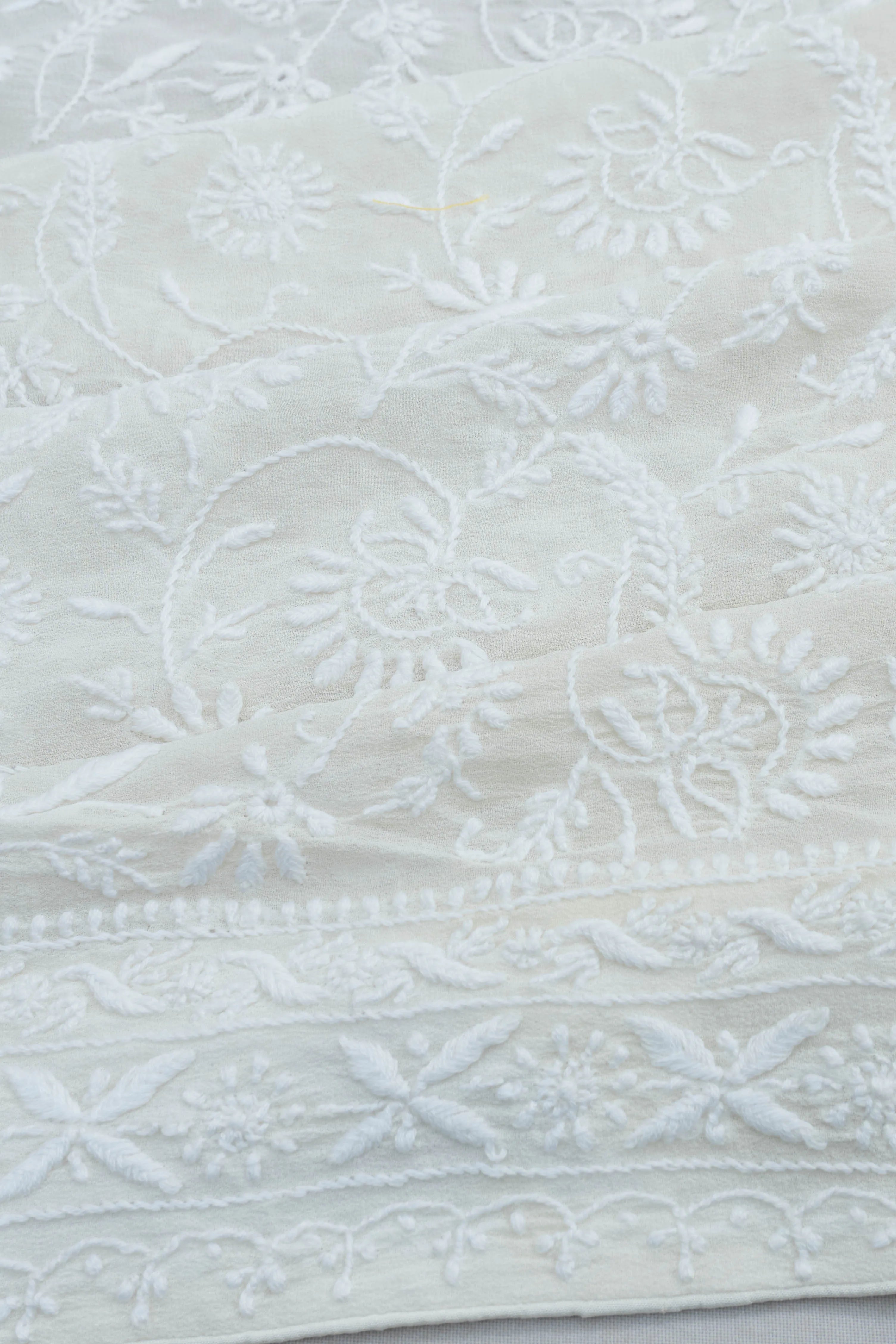 Lucknow Chikankari Georgette Embroidery White Saree