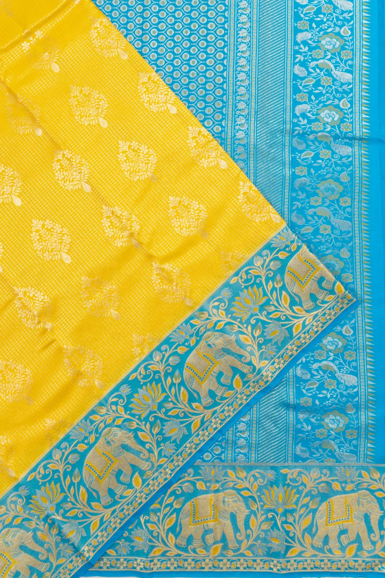 Taranga Kanchi Silk Checks And Butta Yellow Saree