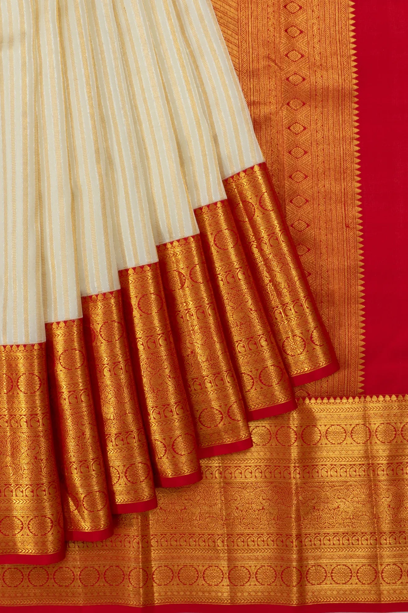 Taranga Kanchi Silk Brocade Cream Saree