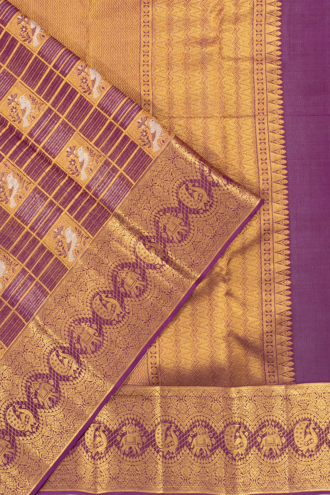 Taranga Kanchi Silk Checks And Butta Purple Saree