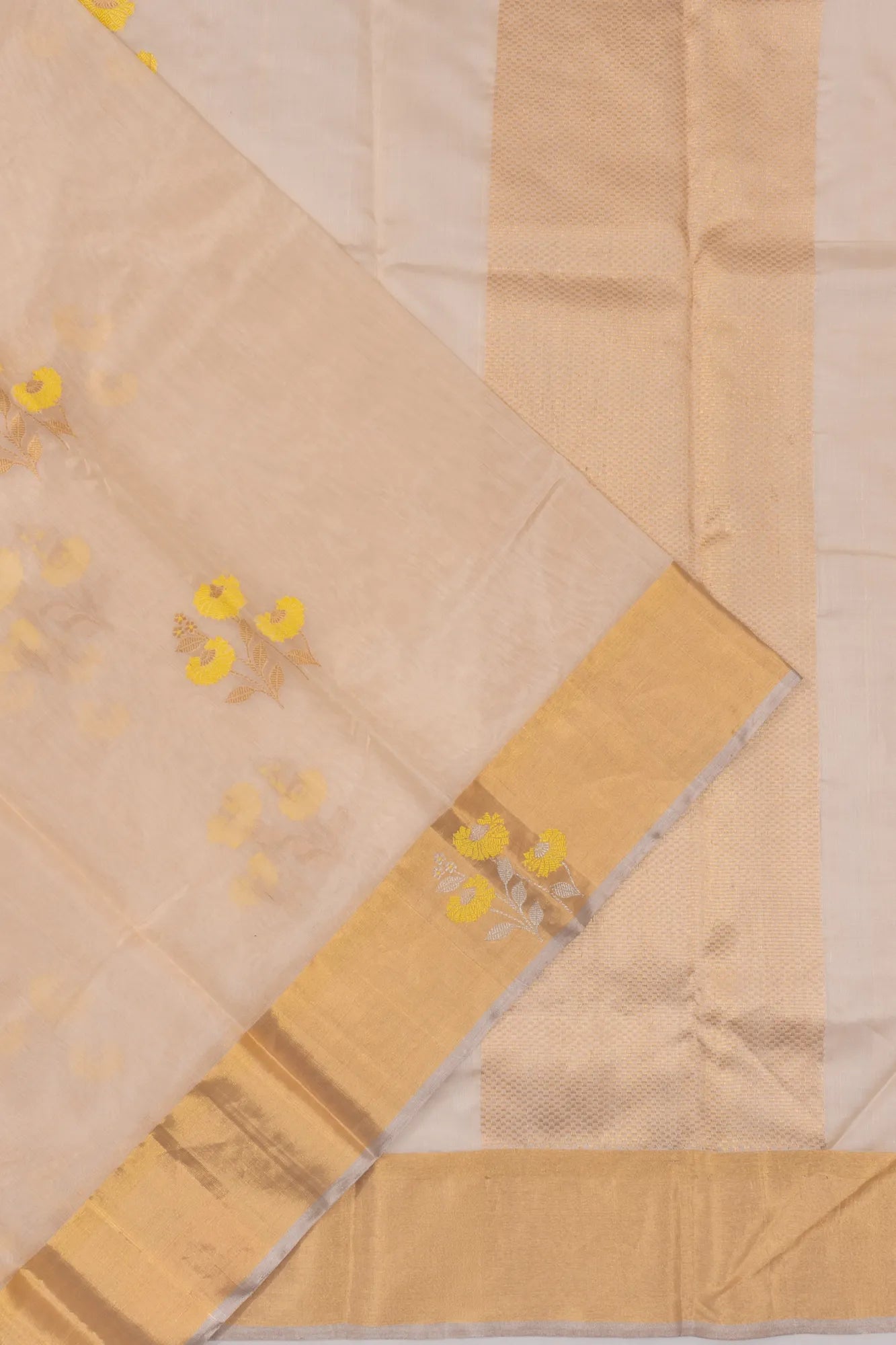 Chanderi Silk Butta Cream Saree