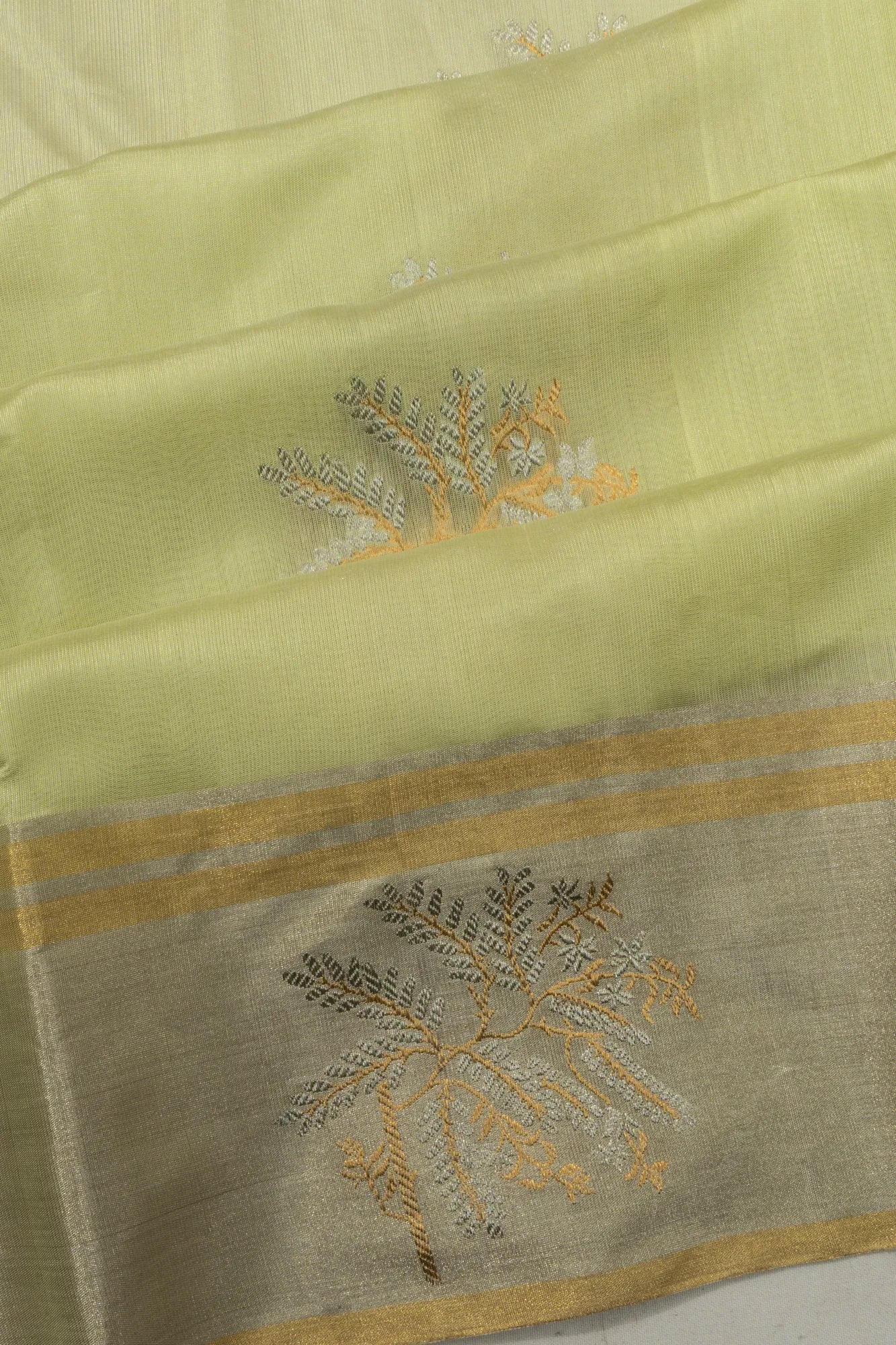 Chanderi Silk Butta Pista Green Saree
