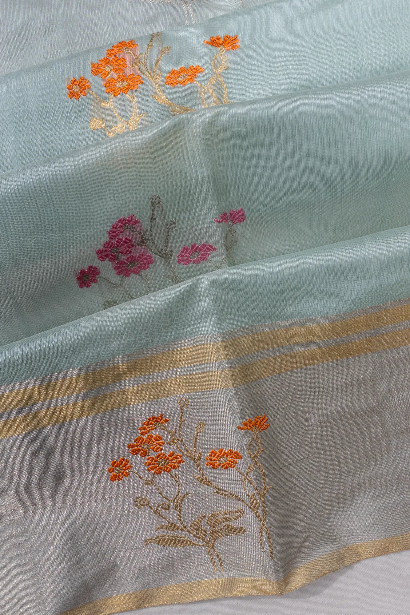 Chanderi Silk Butta Pastel Blue Saree