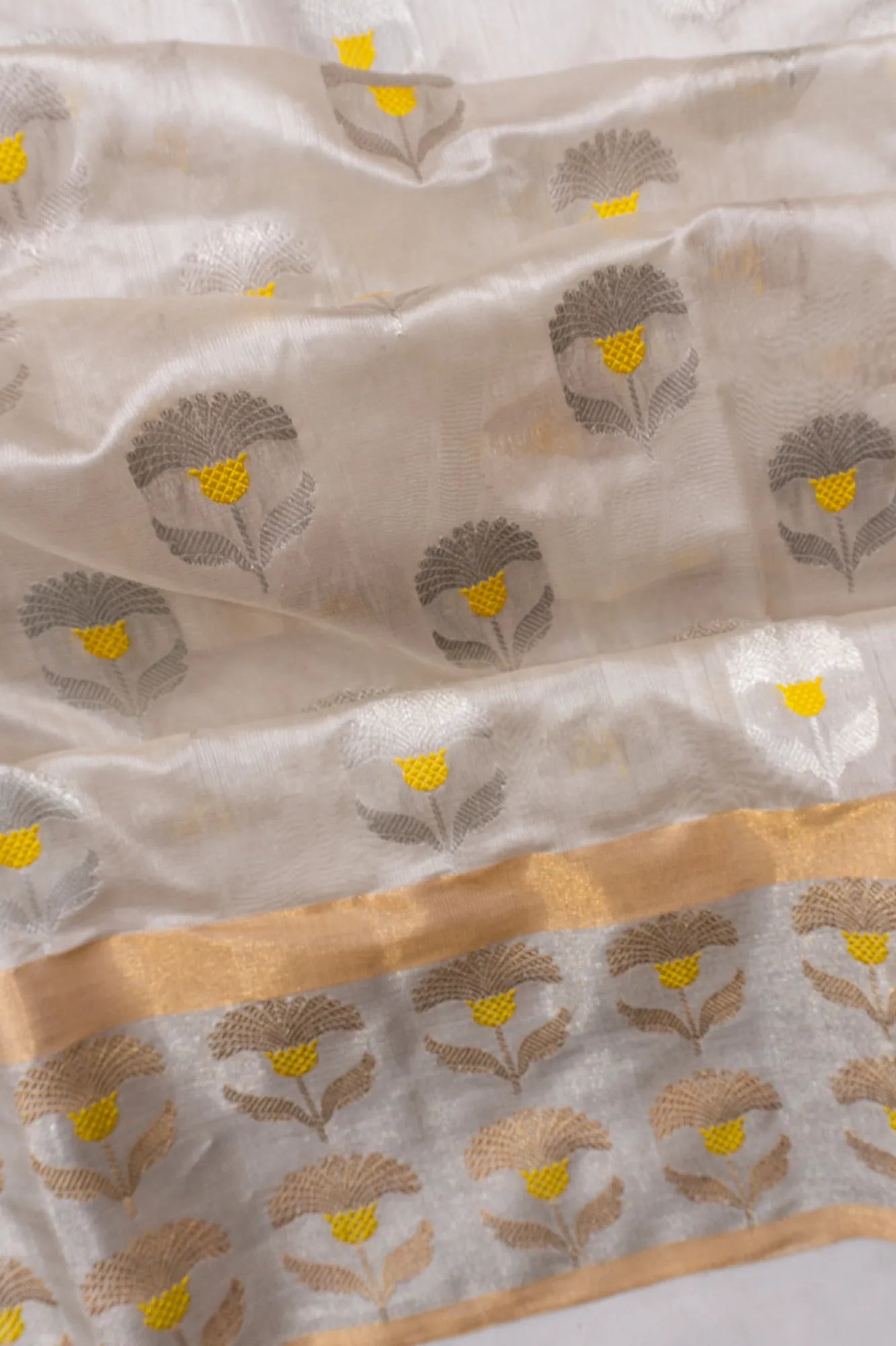 Pure Chanderi Silk Butta Silver Saree