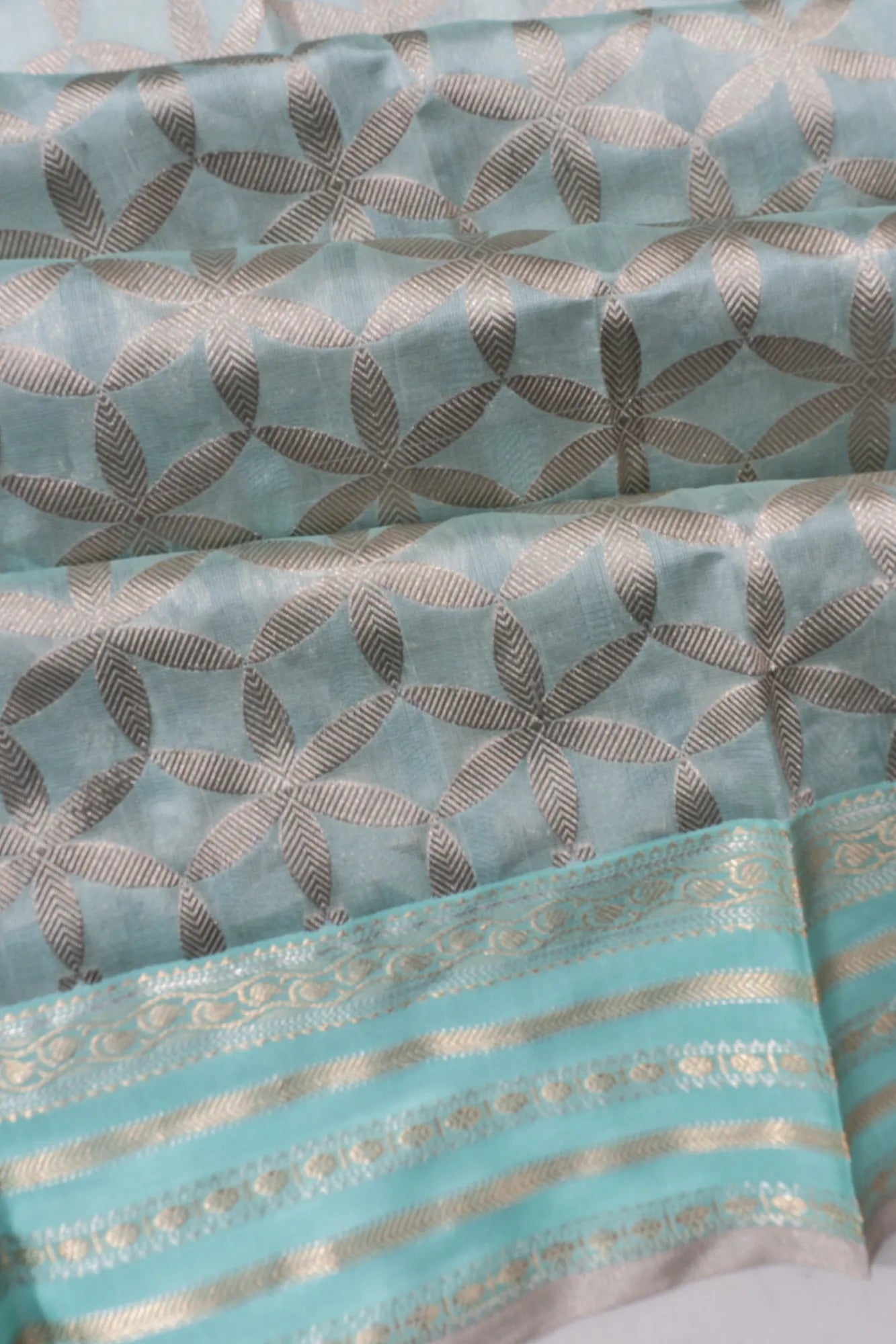 Pure Chanderi Silk Brocade Ice Blue Saree