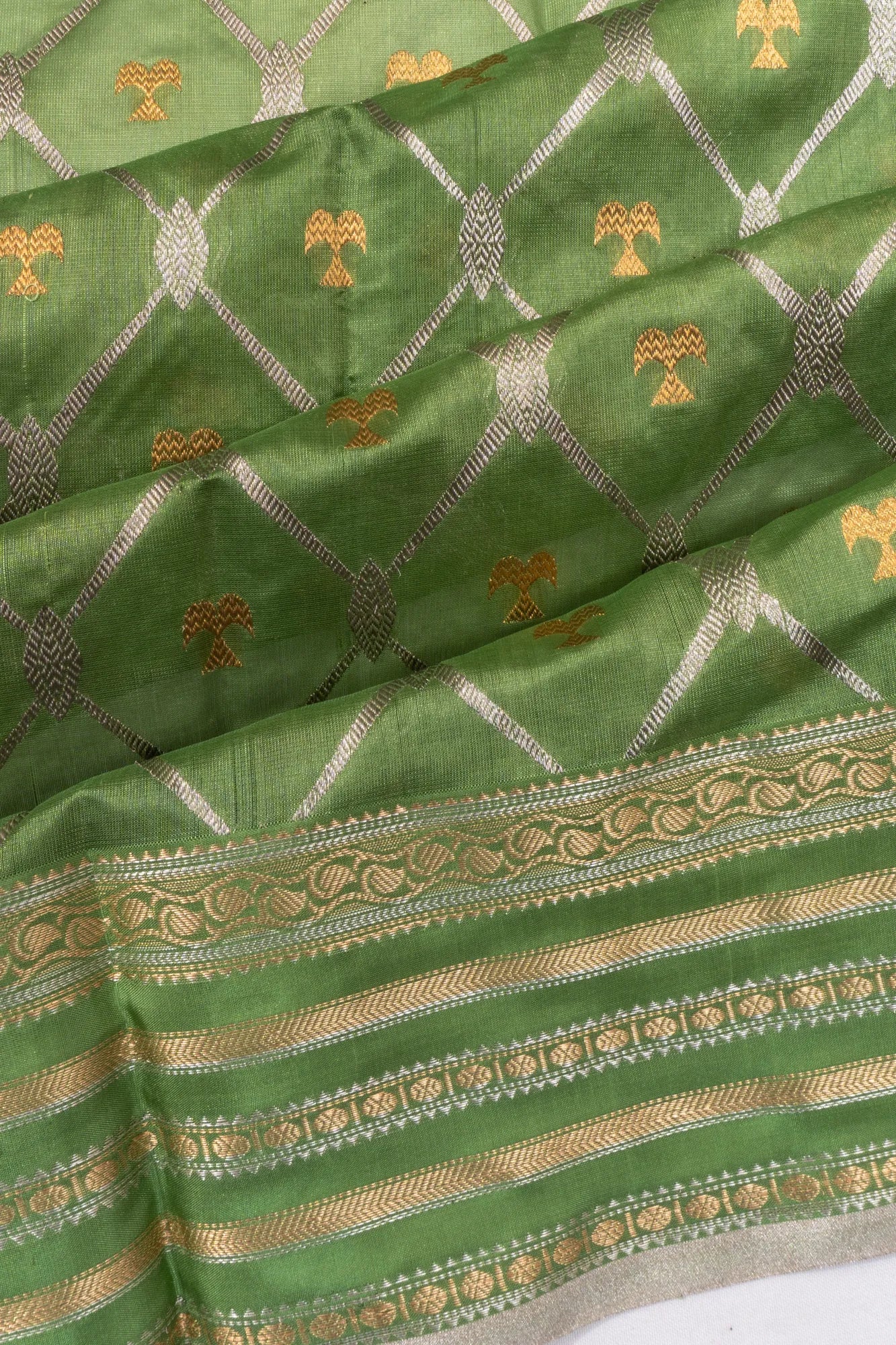 Pure Chanderi Silk Brocade Green Saree
