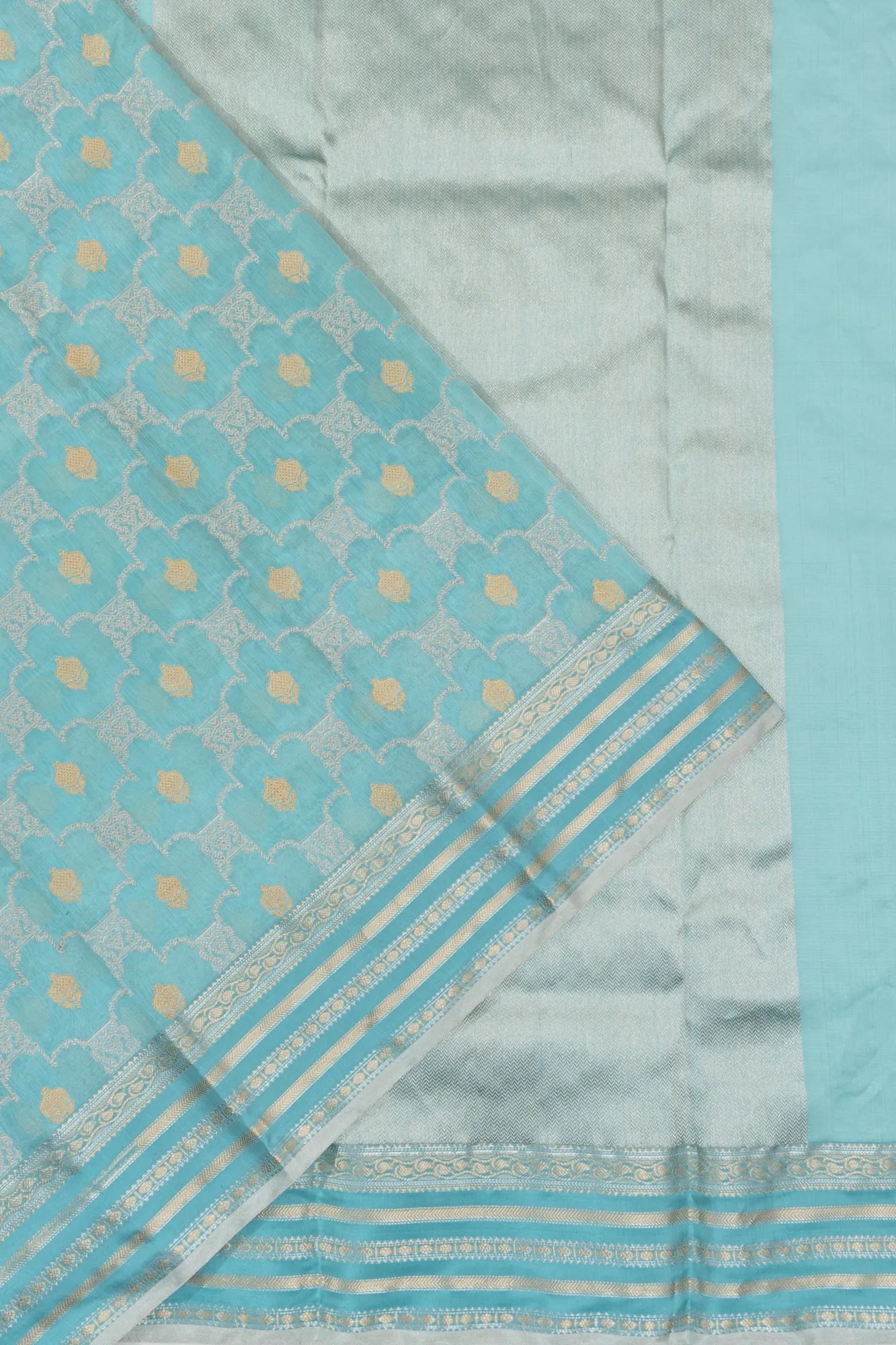 Pure Chanderi Silk Jaal And Butta Sky Blue Saree