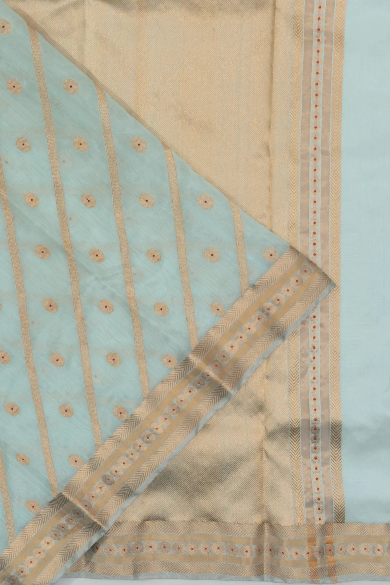 Pure Chanderi Silk Lines And Butta Sea Blue Saree