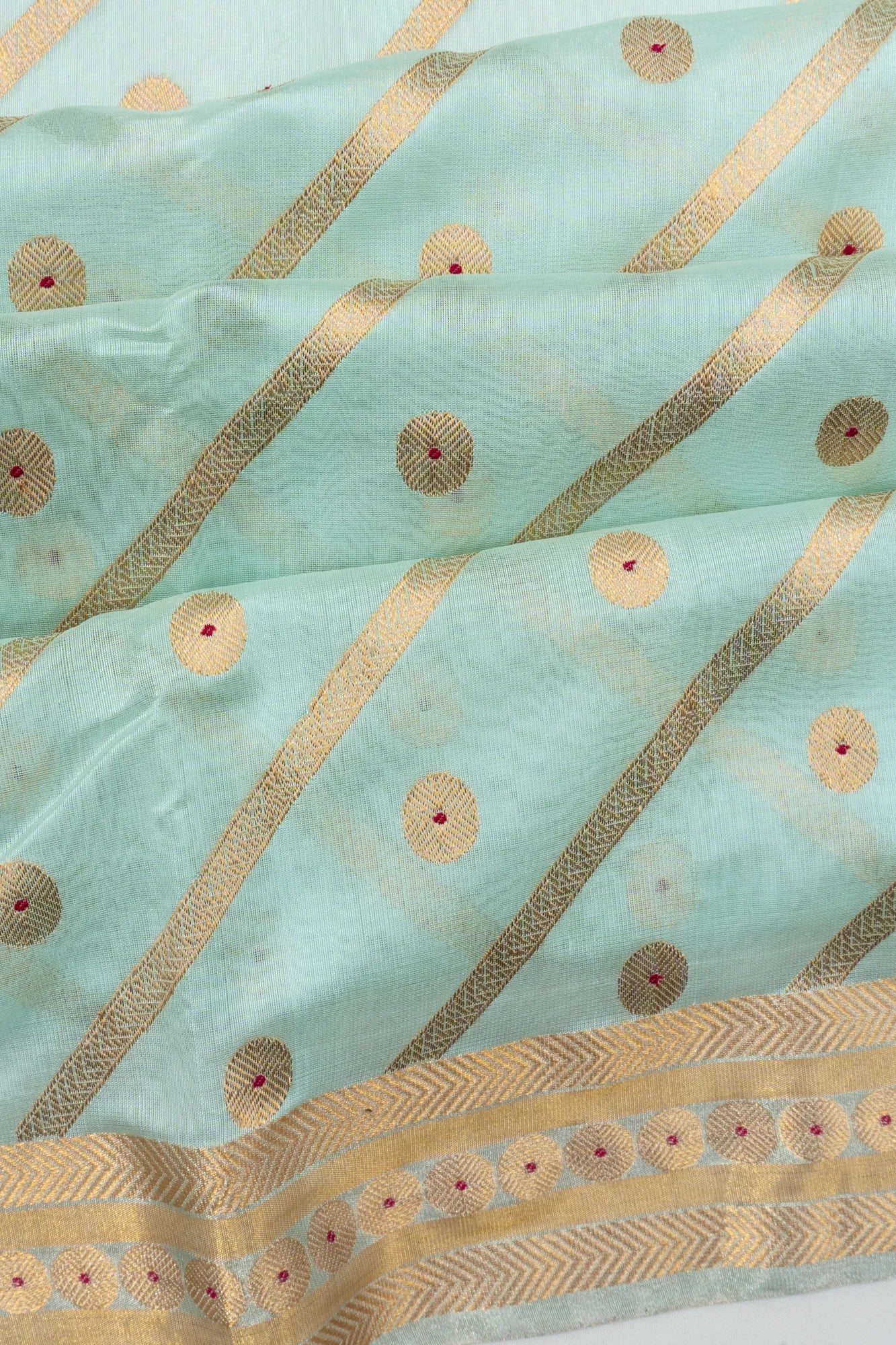 Pure Chanderi Silk Lines And Butta Sea Blue Saree