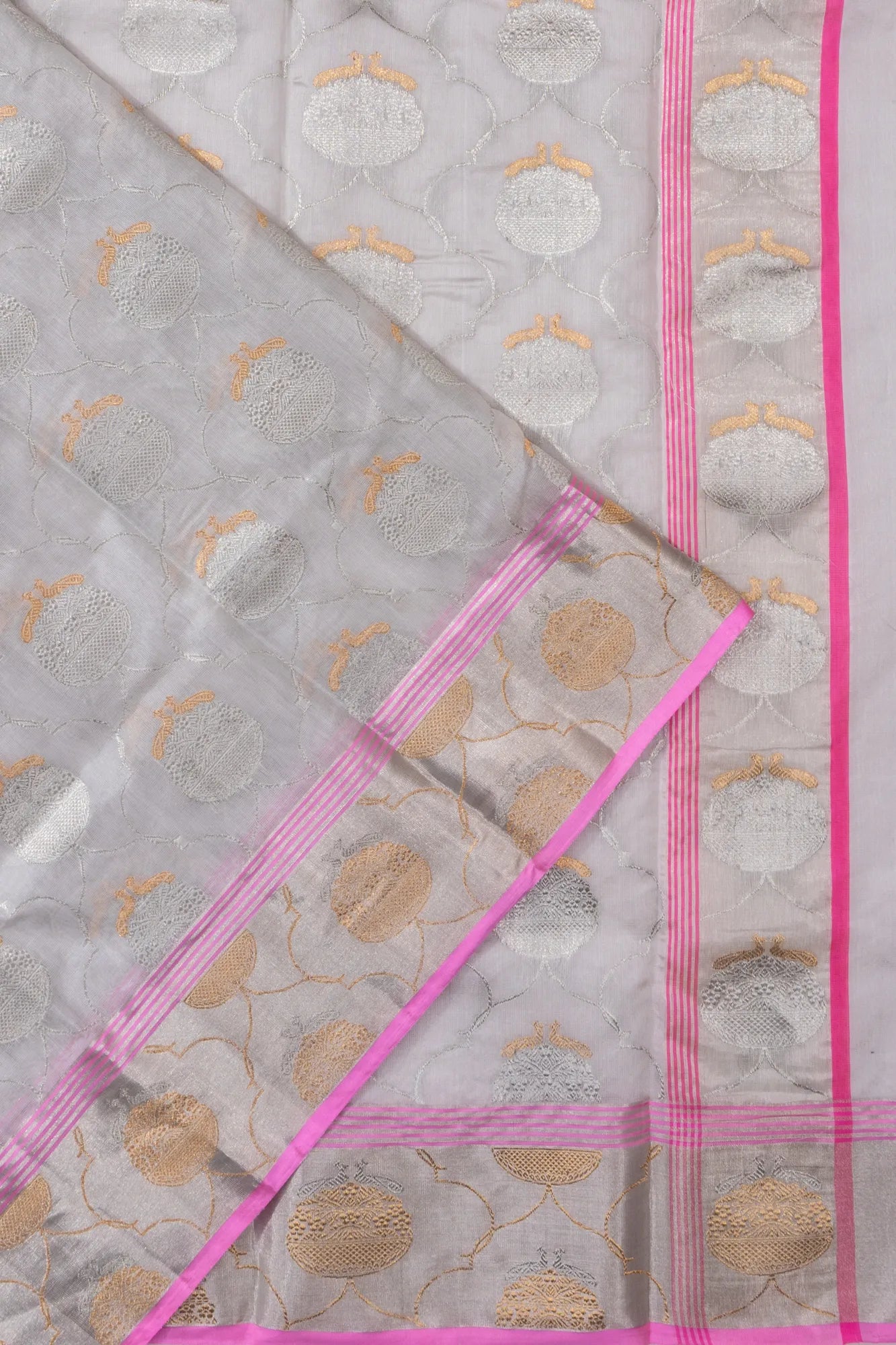 Pure Chanderi Silk Jaal Silver Saree