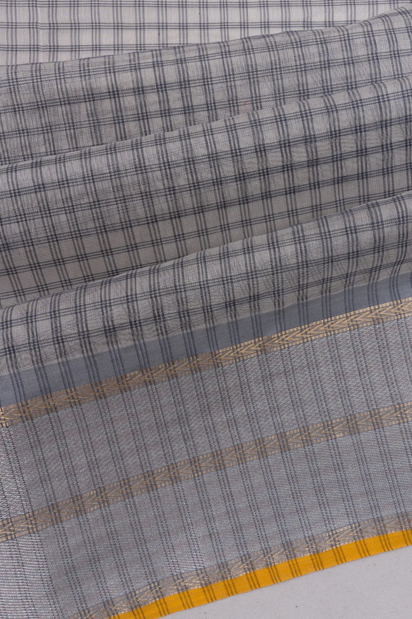 Chanderi Silk Checks Grey Saree