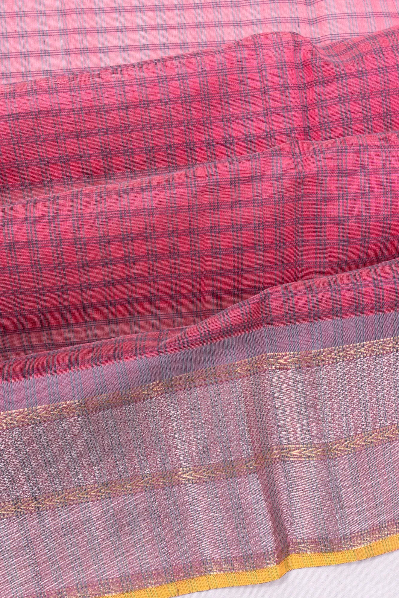 Chanderi Silk Checks Pink Saree