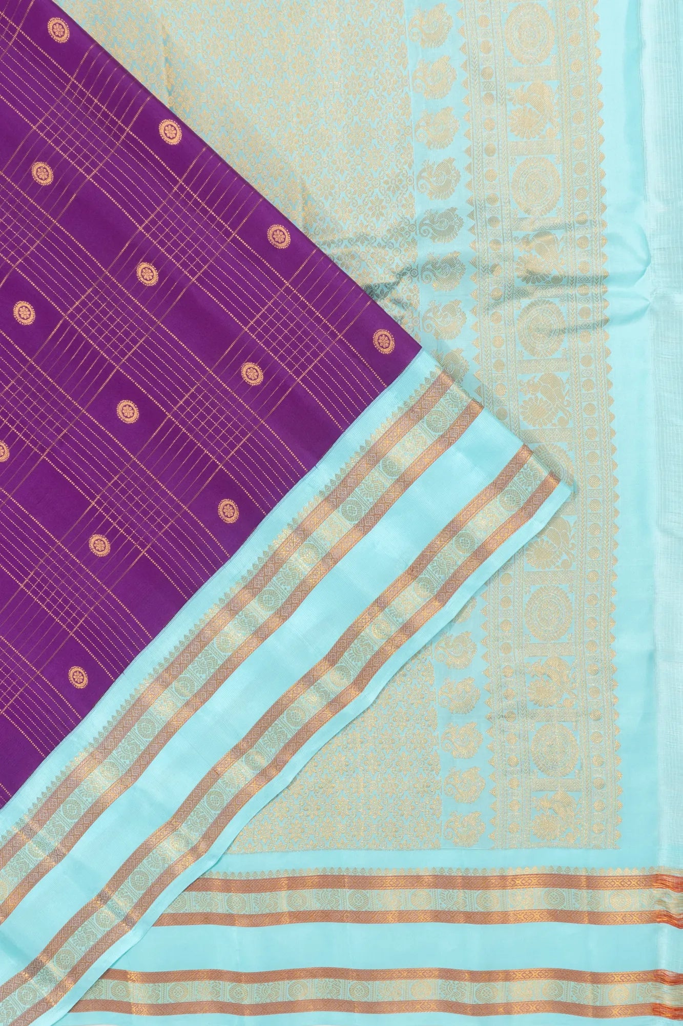 Gadwal Silk Checks And Butta Purple Saree