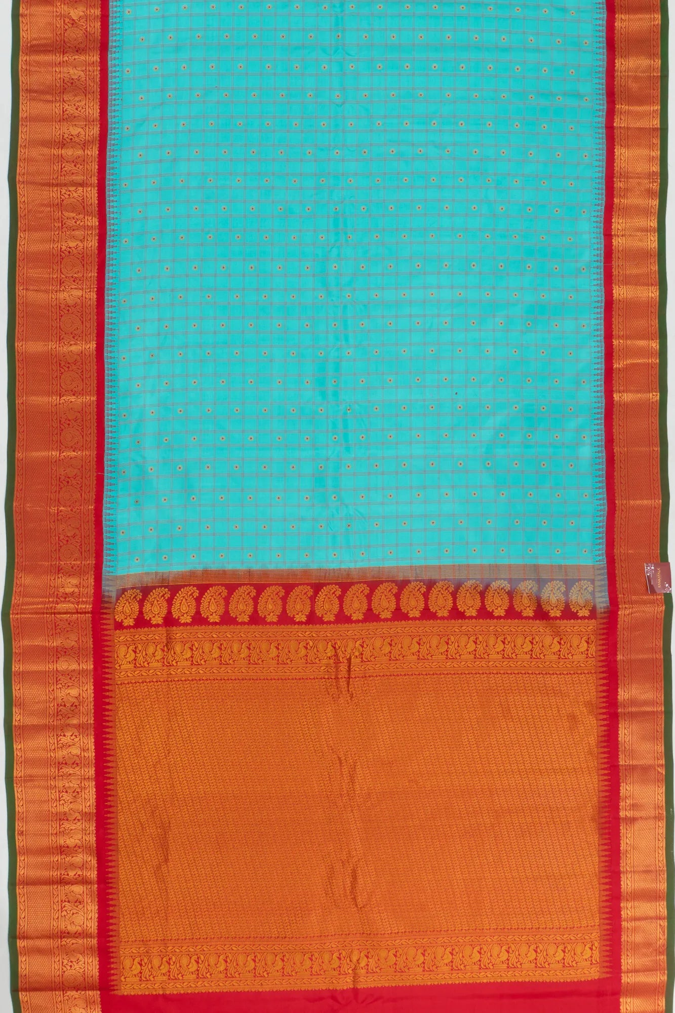 Gadwal Silk Checks And Butta Sky Blue Saree
