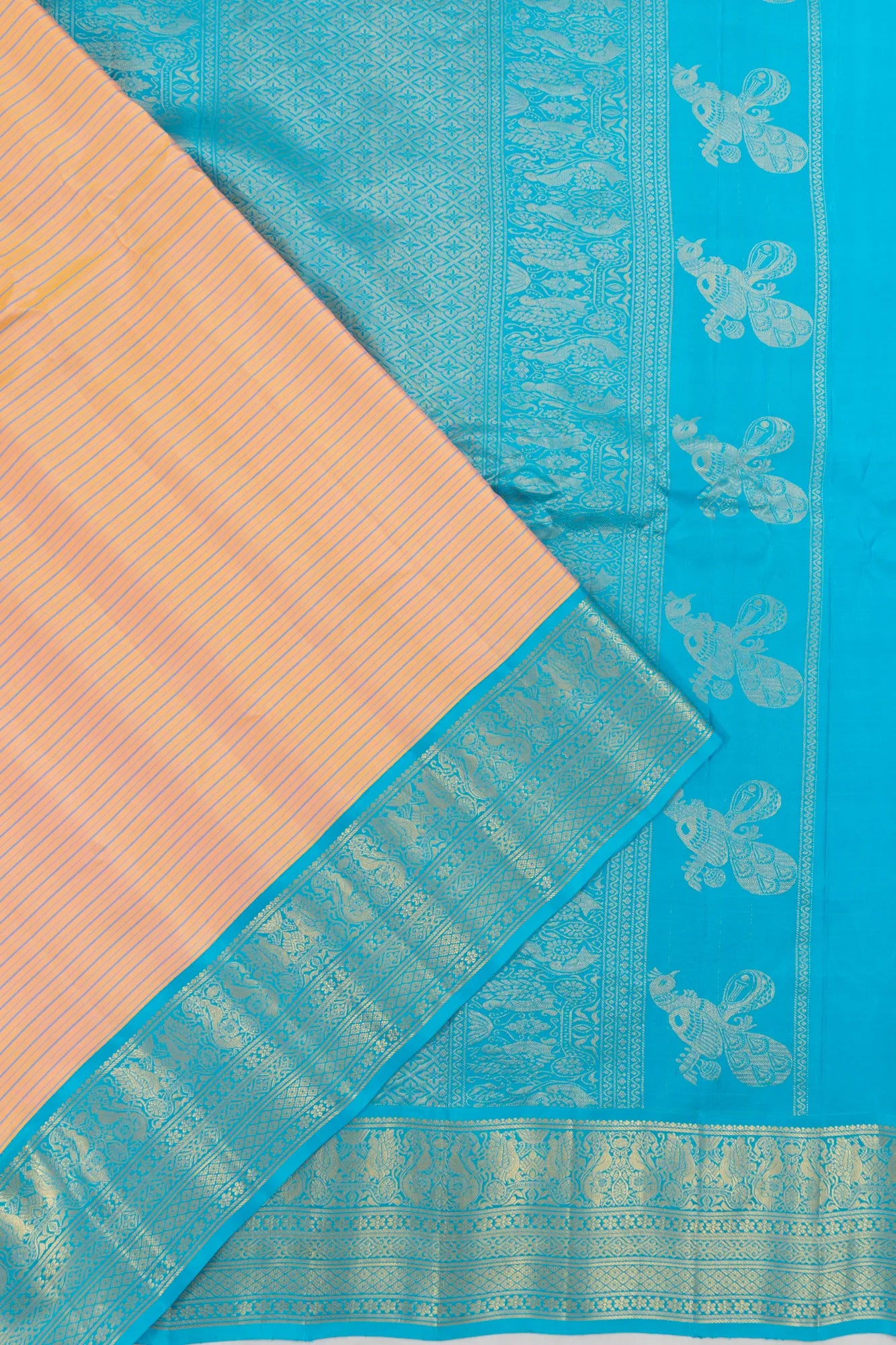 Gadwal Silk Lines Pastel Orange Saree