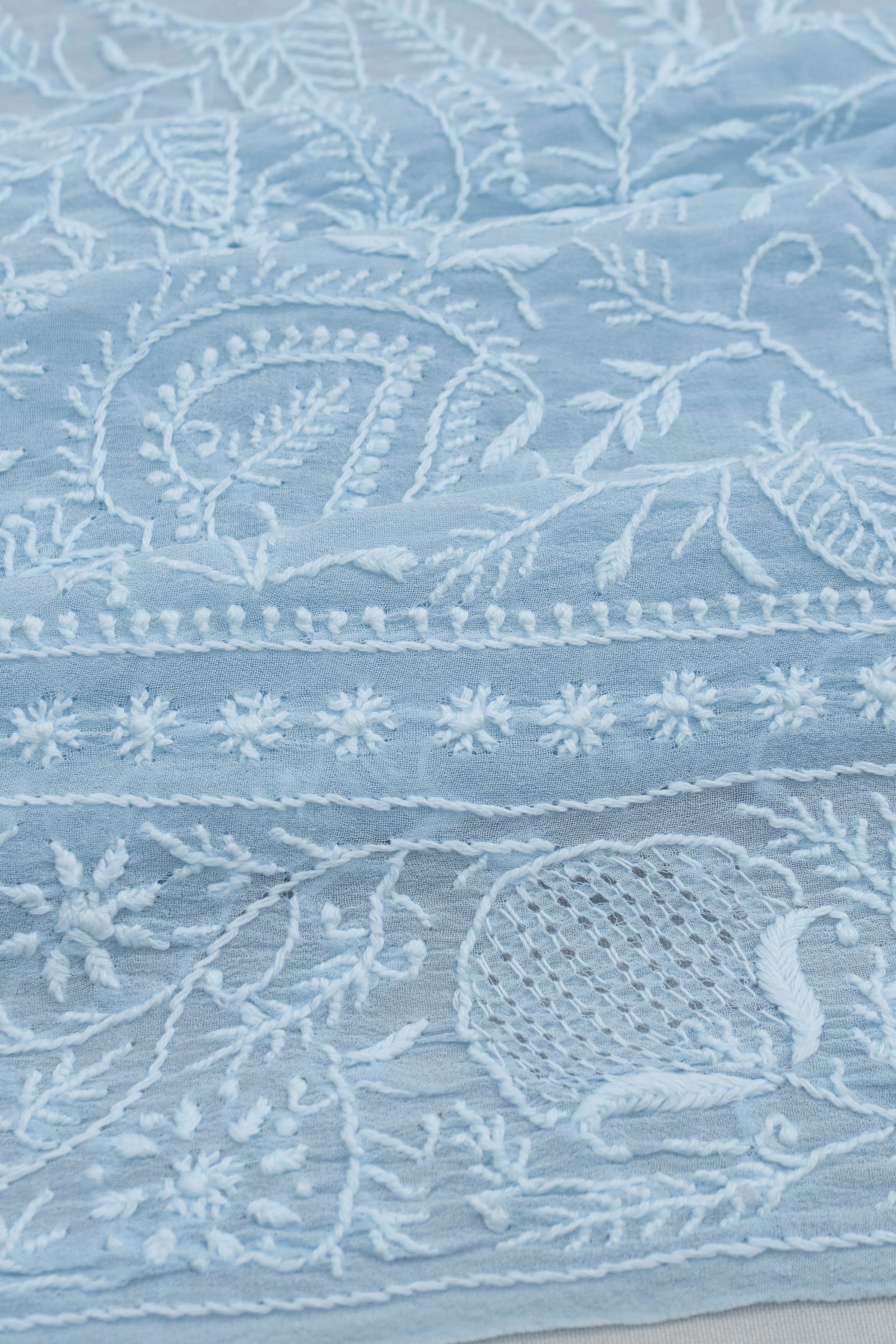 Lucknow Chikankari Georgette Embroidery Ice Blue Saree