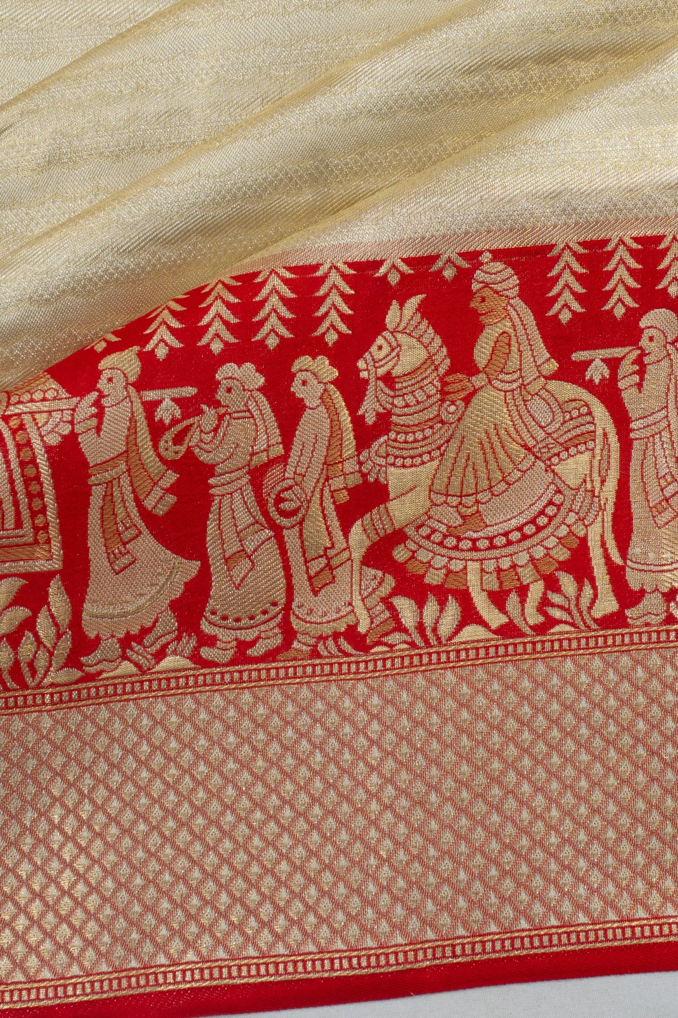 Kanchipuram Silk Tissue Brocade White Saree